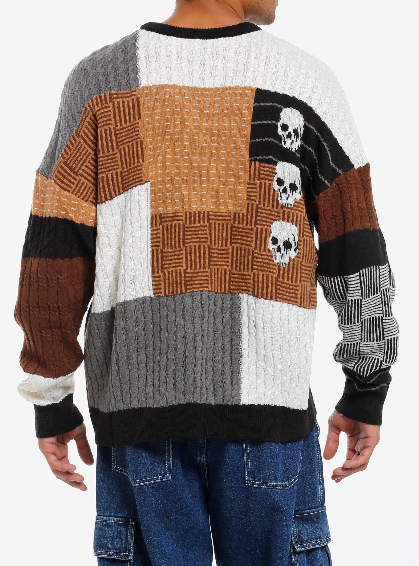 Skull Brown Patchwork Sweater, MULTI, alternate