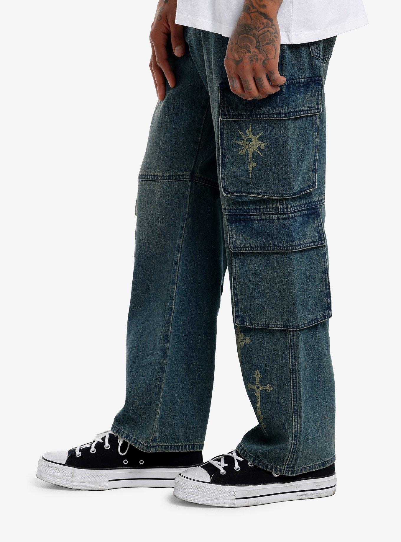 Indigo Crosses Cargo Pocket Denim Pants, , hi-res