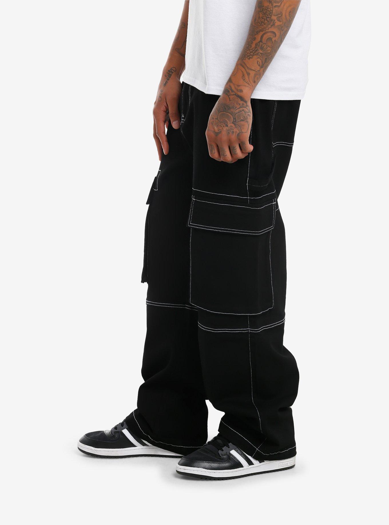 Black & White Contrast Stitch Cargo Pants, , hi-res