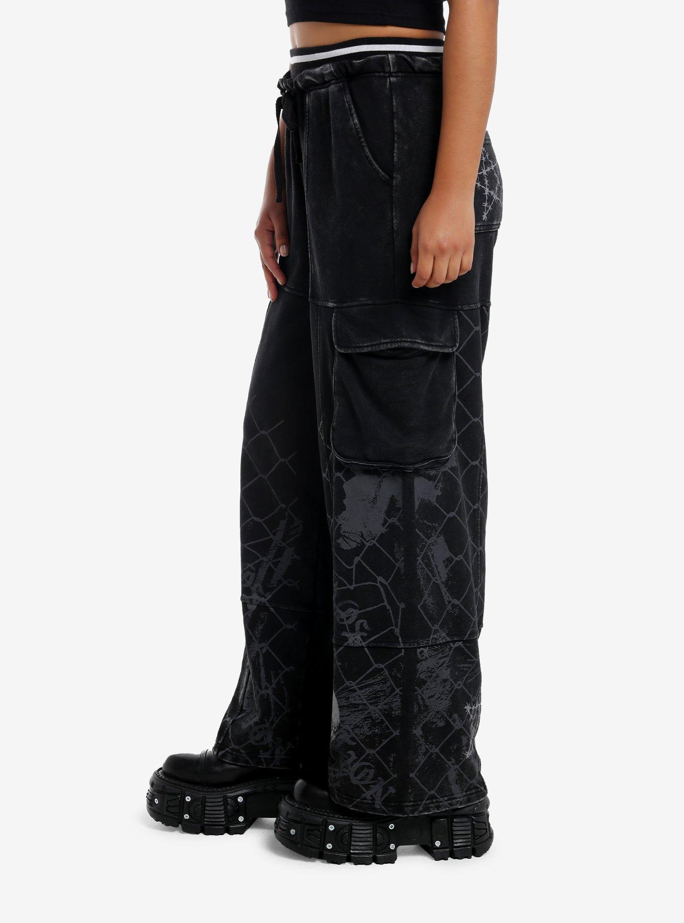 Black Skull & Barbed Wire Girls Wide Leg Lounge Pants, MULTI, alternate