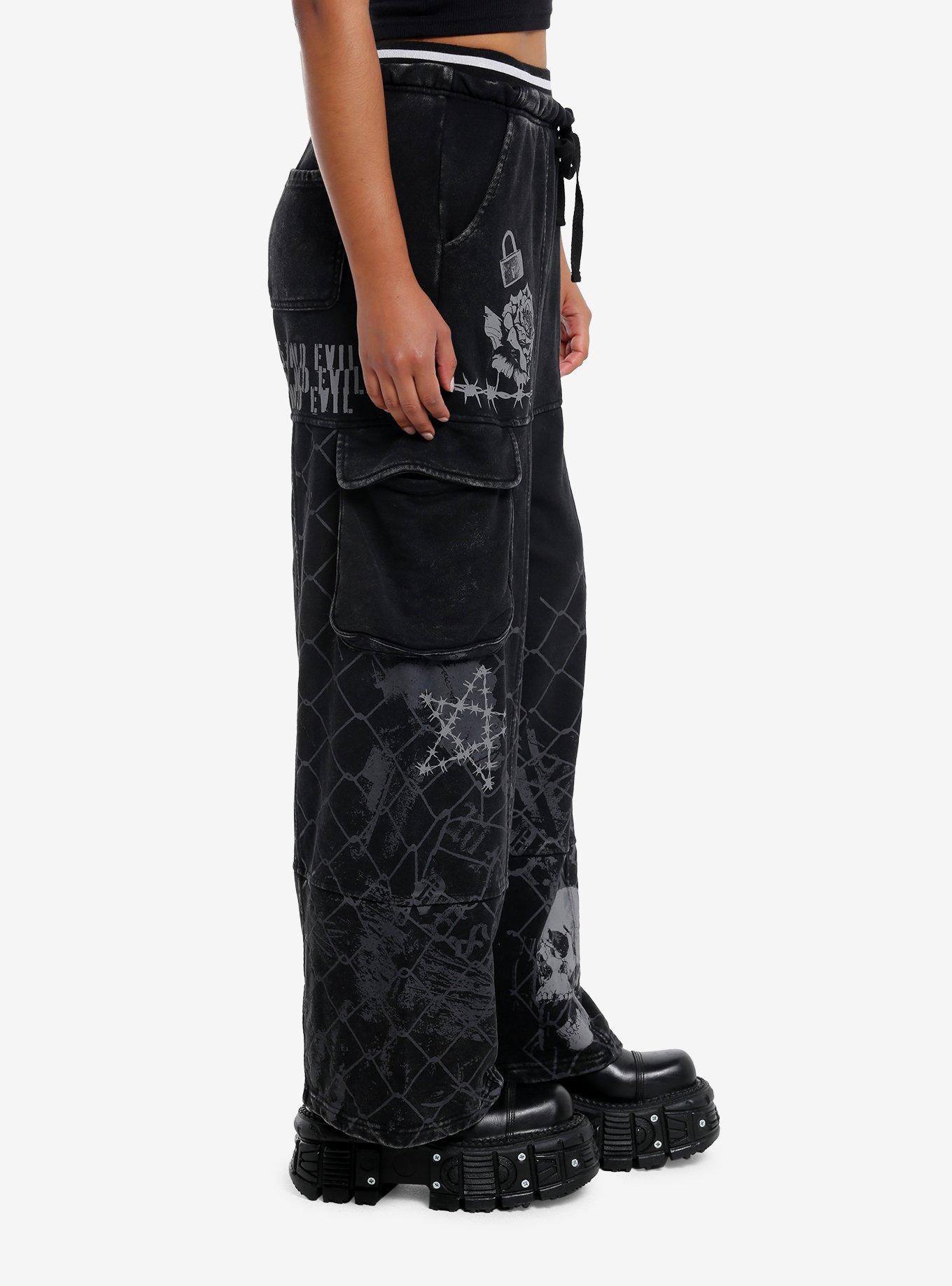 Black Skull & Barbed Wire Girls Wide Leg Lounge Pants, MULTI, alternate