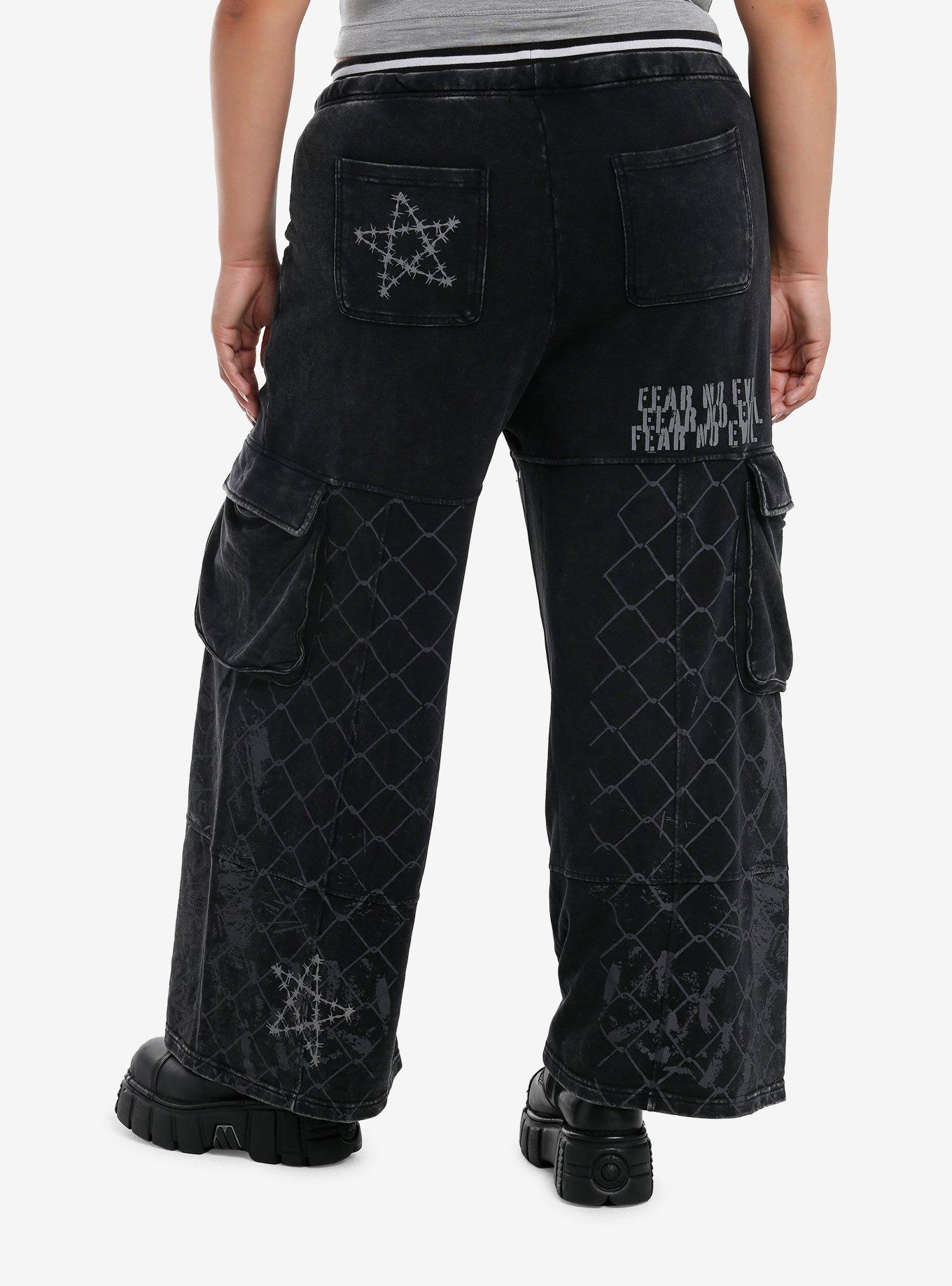 Black Skull & Barbed Wire Girls Wide Leg Lounge Pants Plus Size, , hi-res
