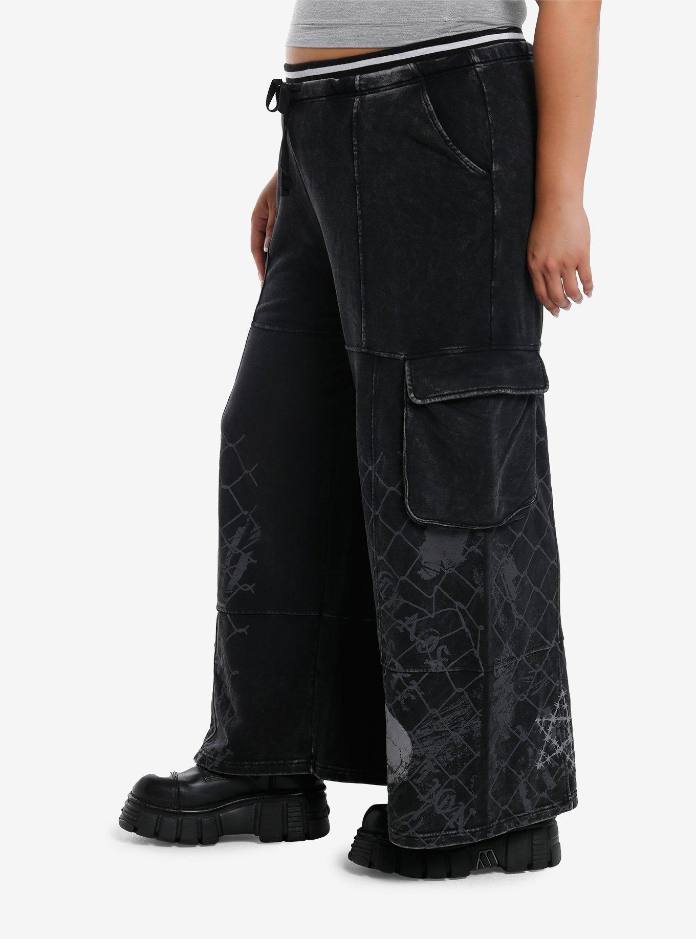 Black Skull & Barbed Wire Girls Wide Leg Lounge Pants Plus Size, MULTI, alternate