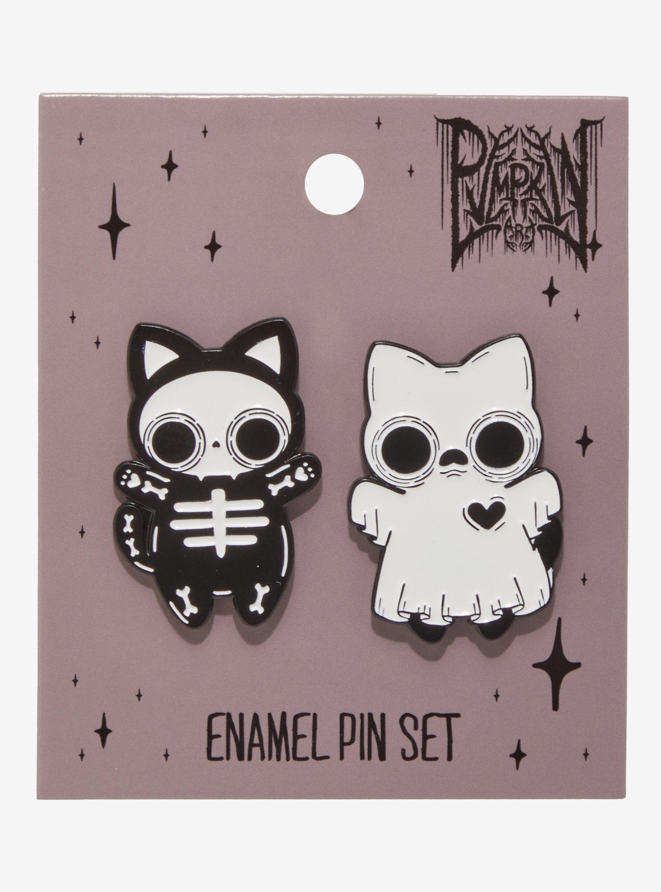 Skeleton & Ghost Cat Enamel Pin Set By Pvmpkin