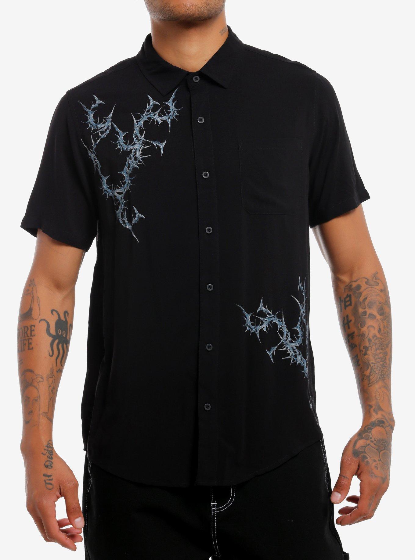 Social Collision Cyber Sigilism Skull Woven Button-Up, , hi-res