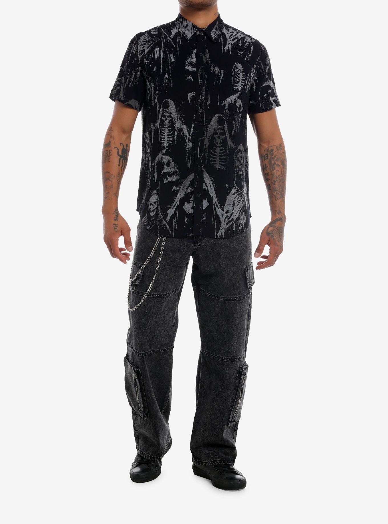 Grim Reaper Allover Print Woven Button-Up, , hi-res