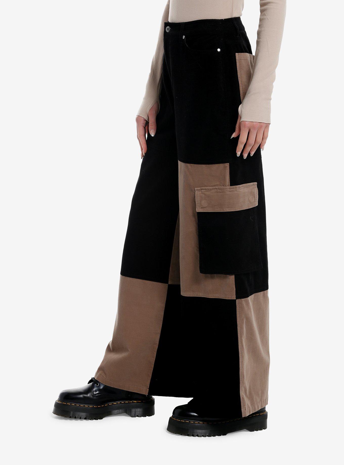 Tan & Black Color-Block Corduroy Cargo Pants, GREEN, alternate