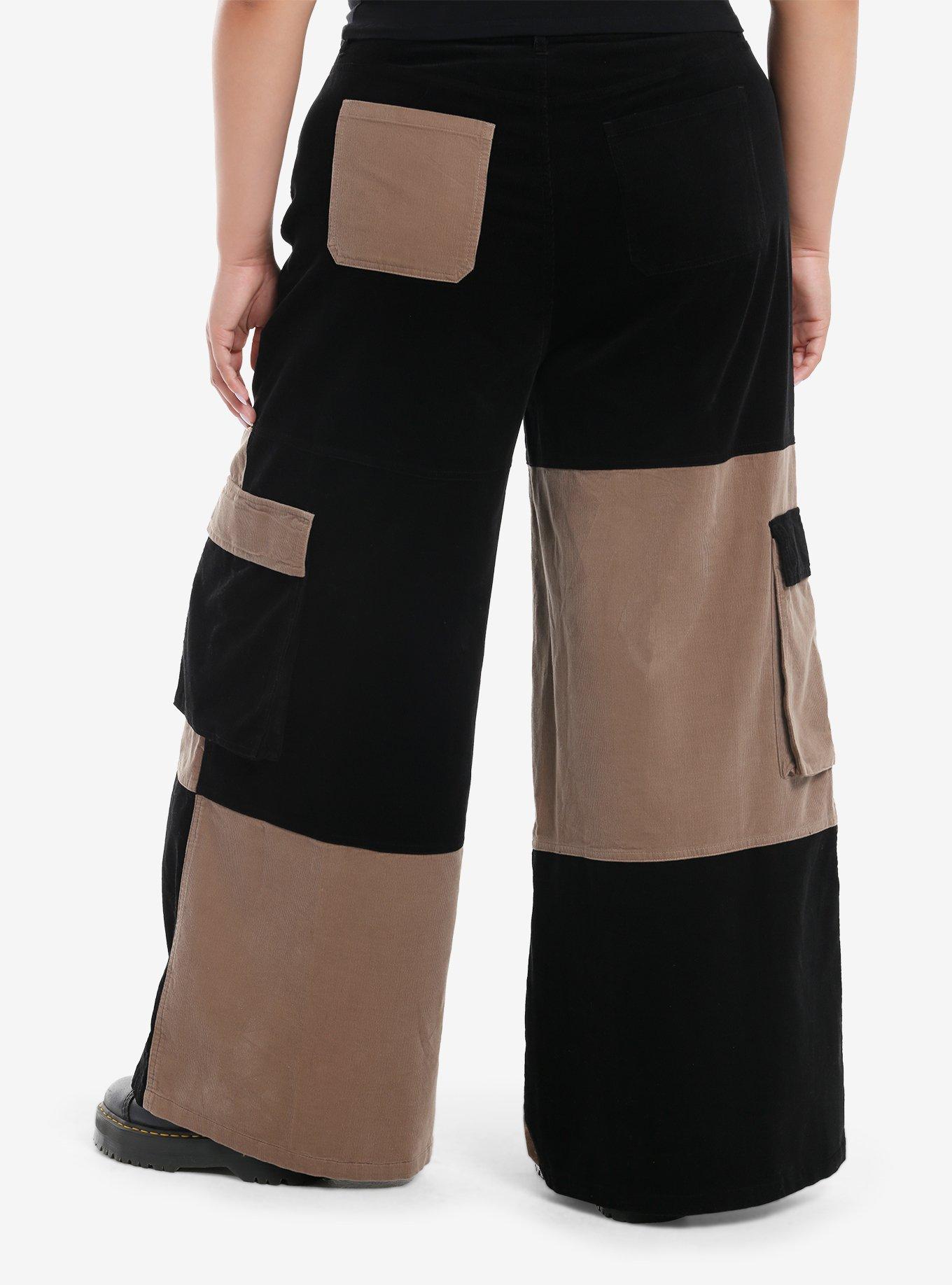 Tan & Black Color-Block Cargo Pants Plus Size, , hi-res