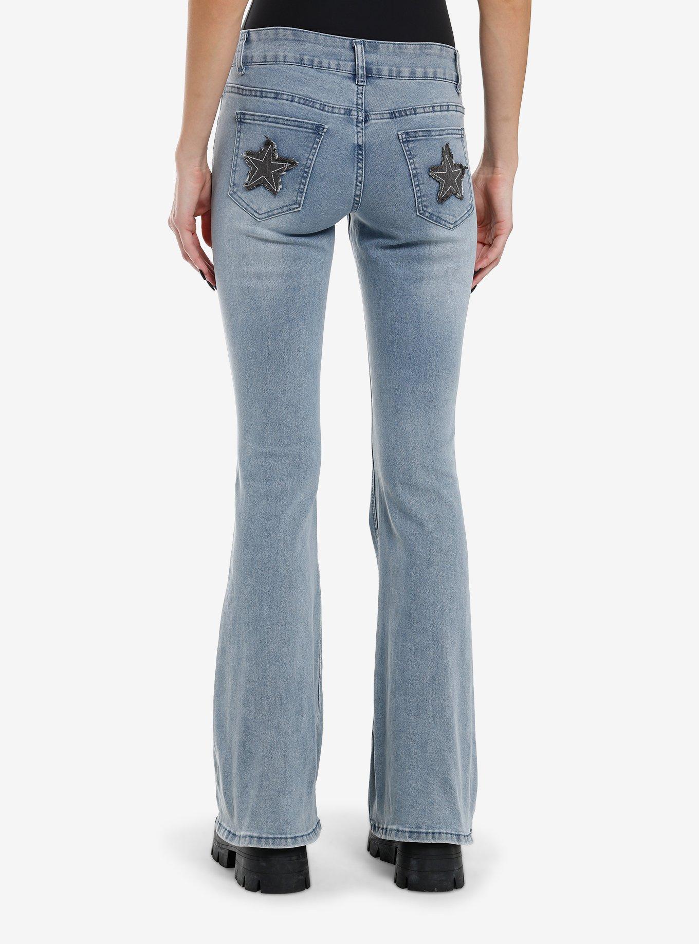 Light Indigo Star Patch Flare Denim Pants, INDIGO, alternate