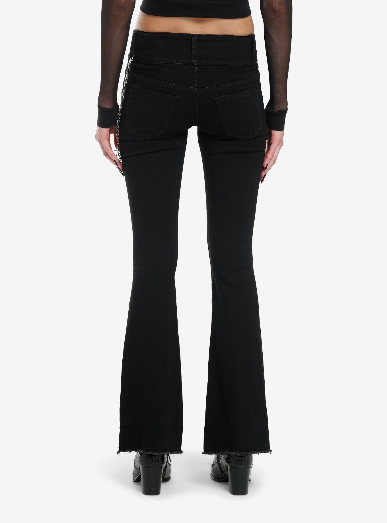 Black Cross Patch Side Chain Flare Pants, , hi-res