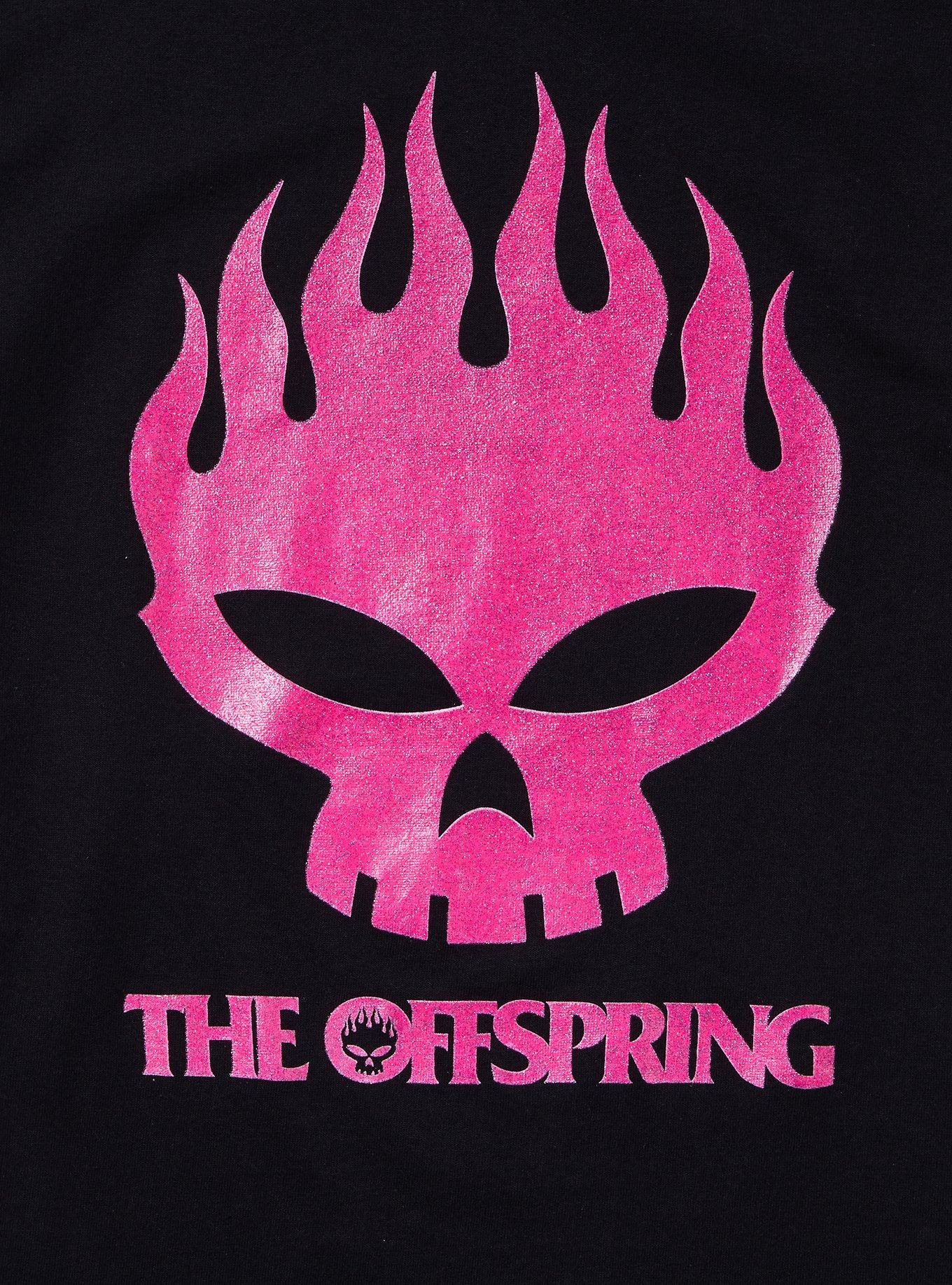 The Offspring Pink Glitter Skull Boyfriend Fit Girls T-Shirt, BLACK, alternate