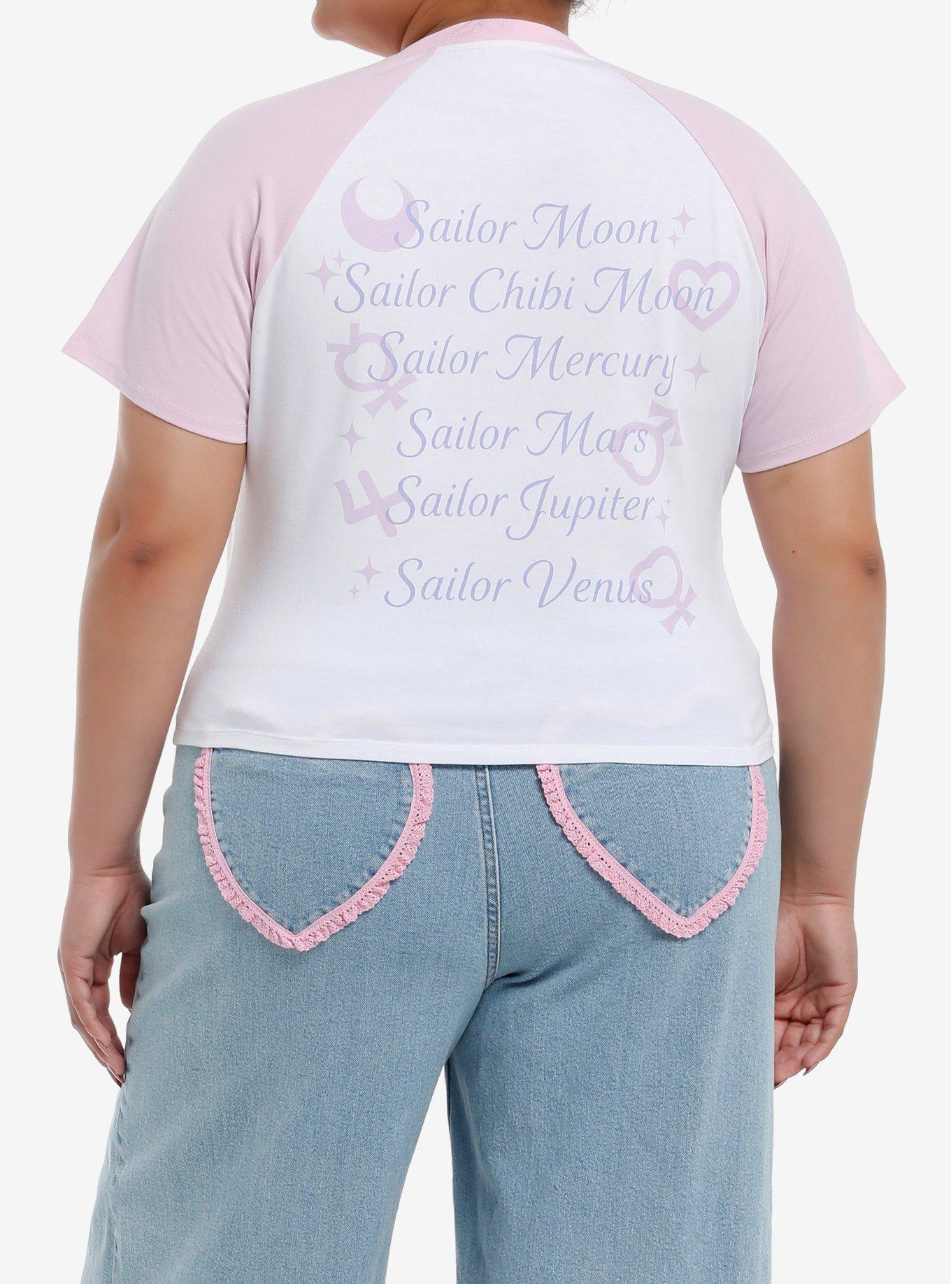 Pretty Guardian Sailor Moon Outline & Names Girls Raglan Baby T-Shirt Plus Size, PINK, alternate