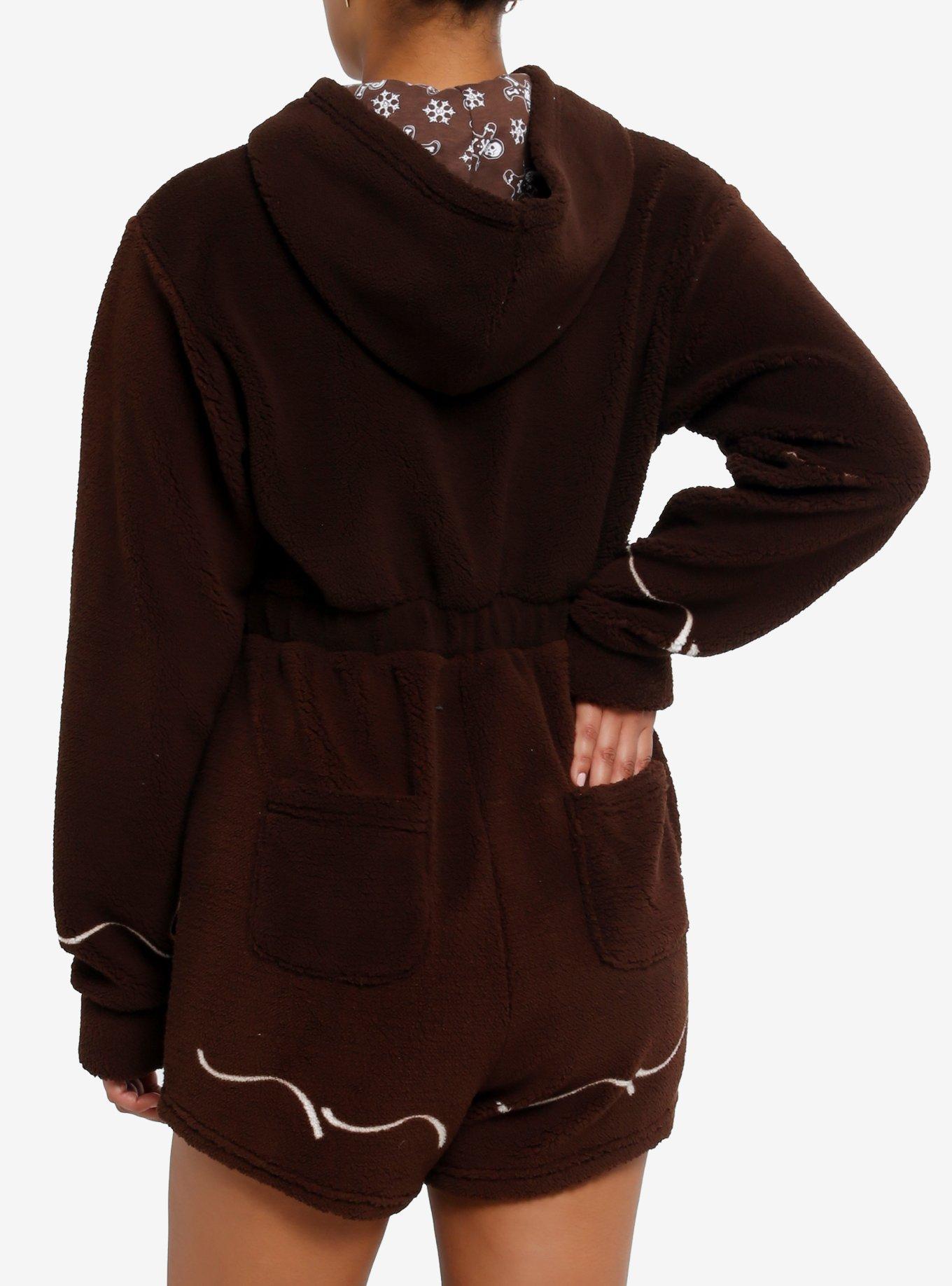 Gingerbread Sherpa Hooded Romper, BROWN, alternate