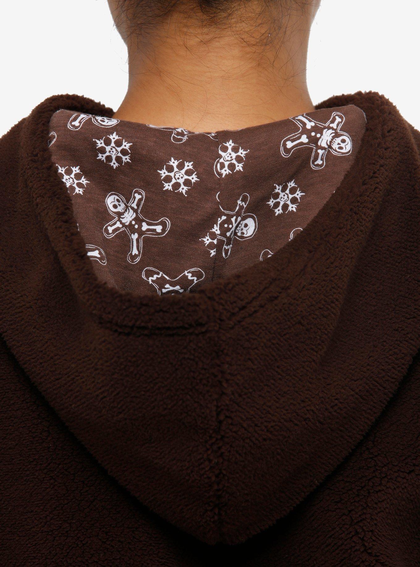 Gingerbread Sherpa Hooded Romper, BROWN, alternate
