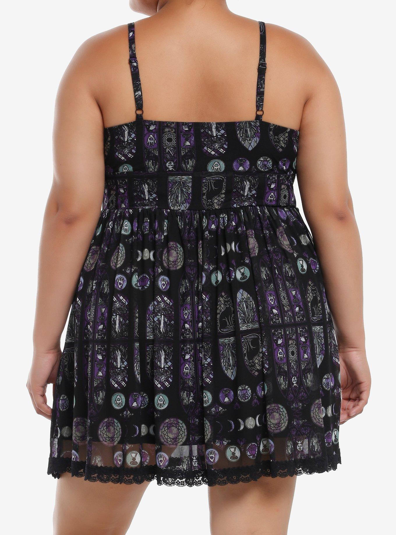 Cosmic Aura Stained Glass Mesh Dress Plus Size, BLUE, alternate