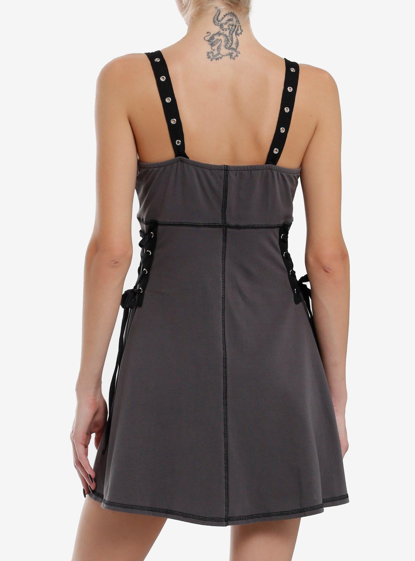 Social Collision Grey Grommet Strap Lace-Up Dress, BLACK, alternate