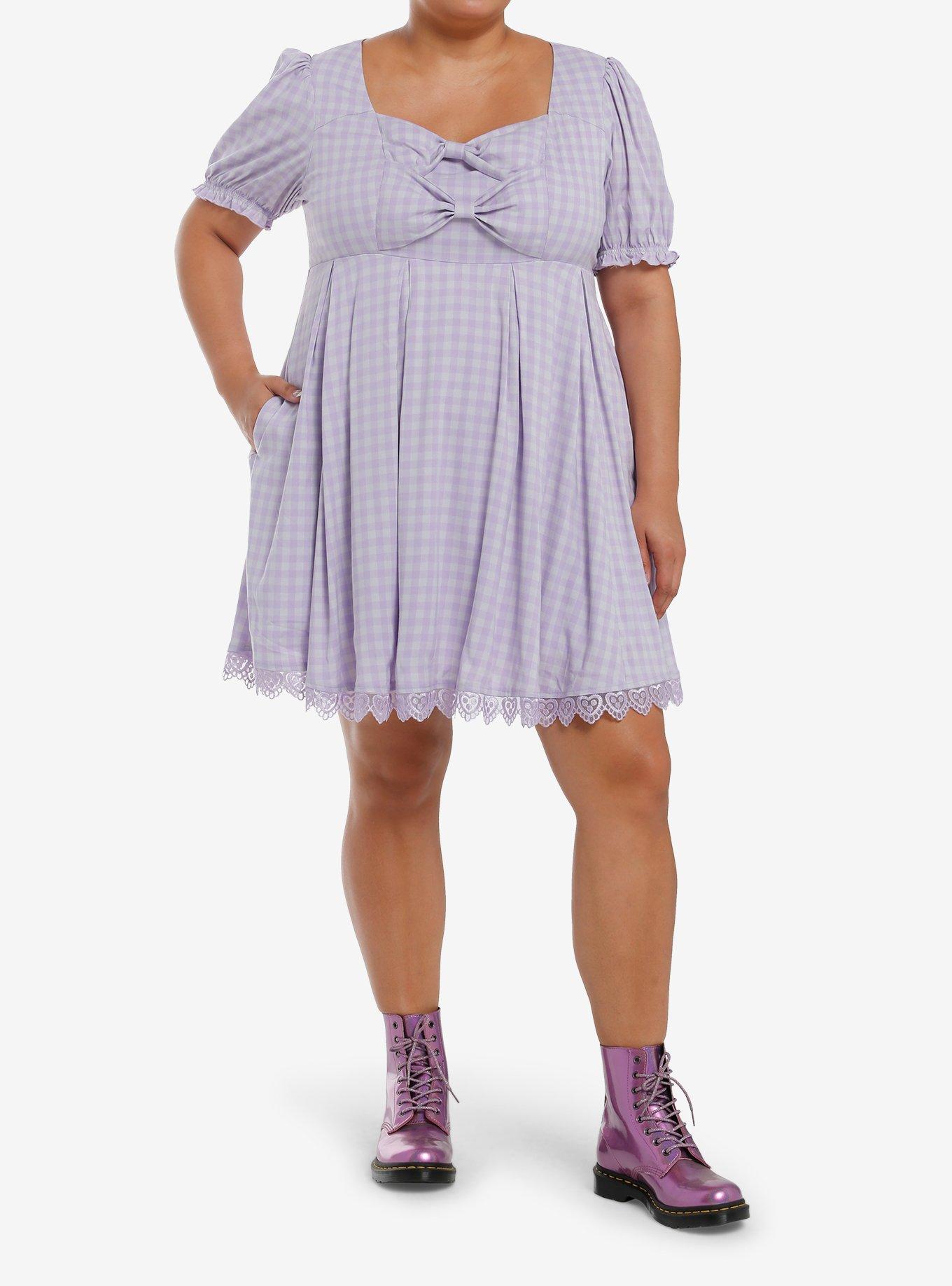 Sweet Society Lavender Gingham Bow Dress Plus Size, , hi-res