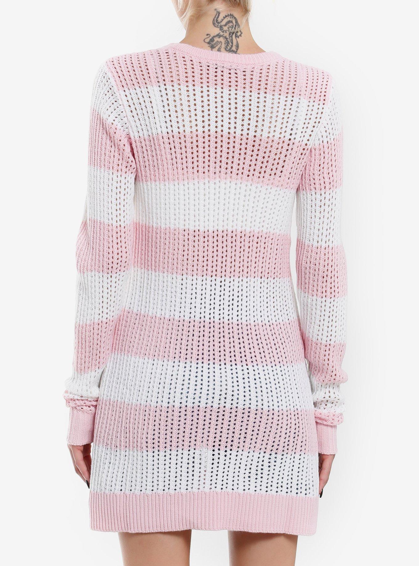 Sweet Society Pink & White Stripe Bow Knit Sweater Dress, , alternate