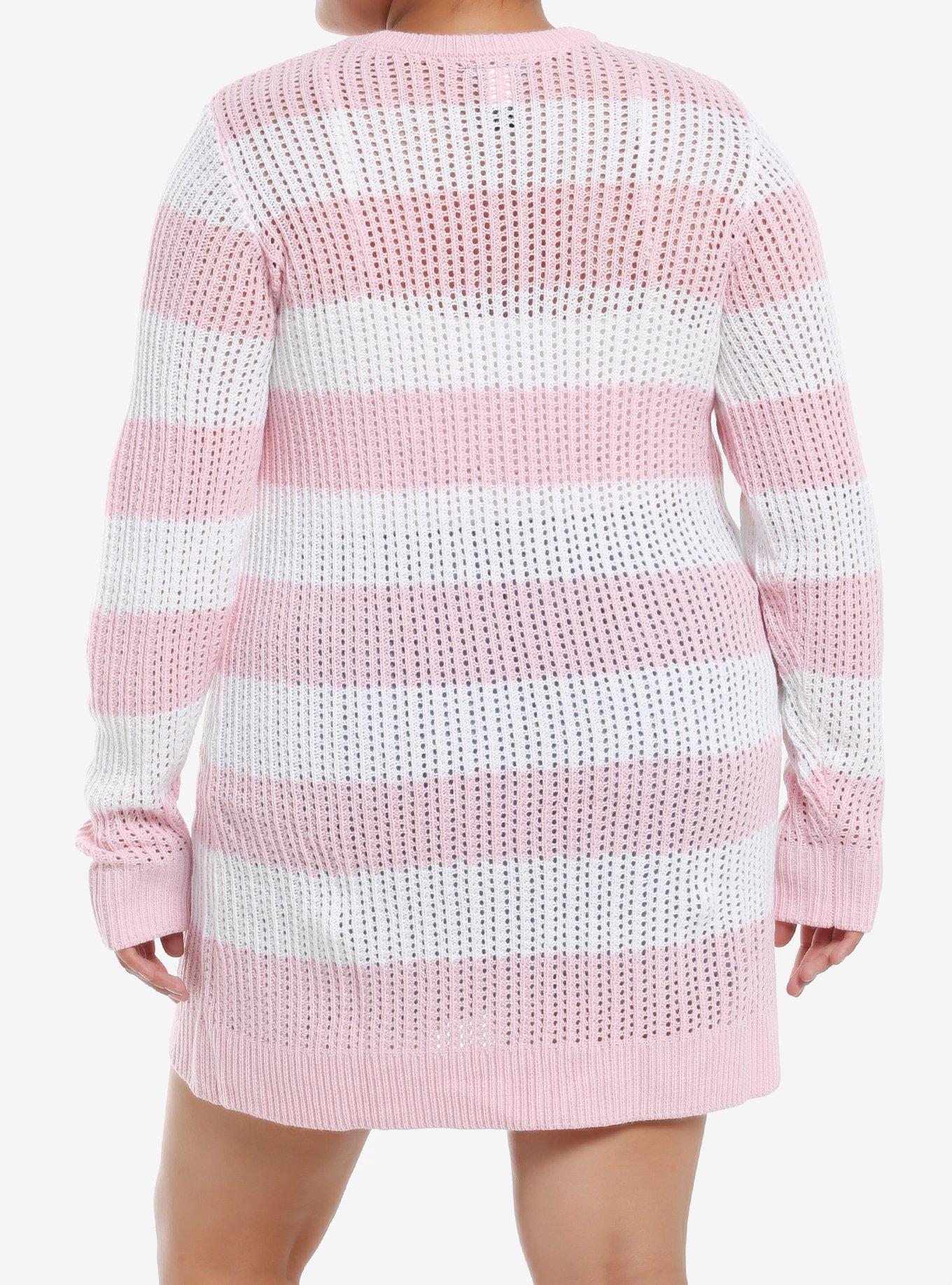Sweet Society Pink & White Stripe Bow Knit Sweater Dress Plus Size, , alternate
