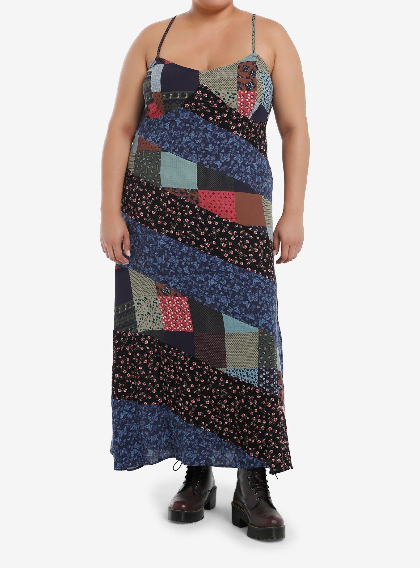 Thorn & Fable Patchwork Stripe Maxi Dress Plus Size, , hi-res