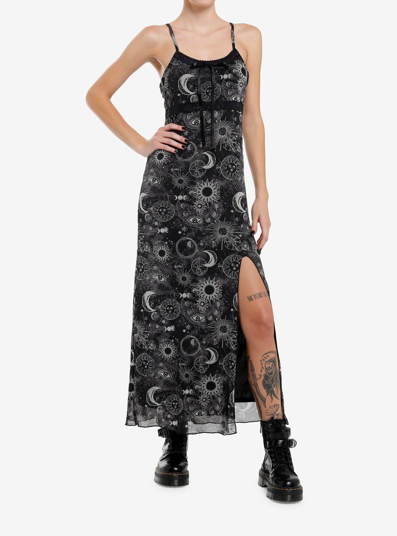 Cosmic Aura Celestial Slit Maxi Dress, GOLD, alternate