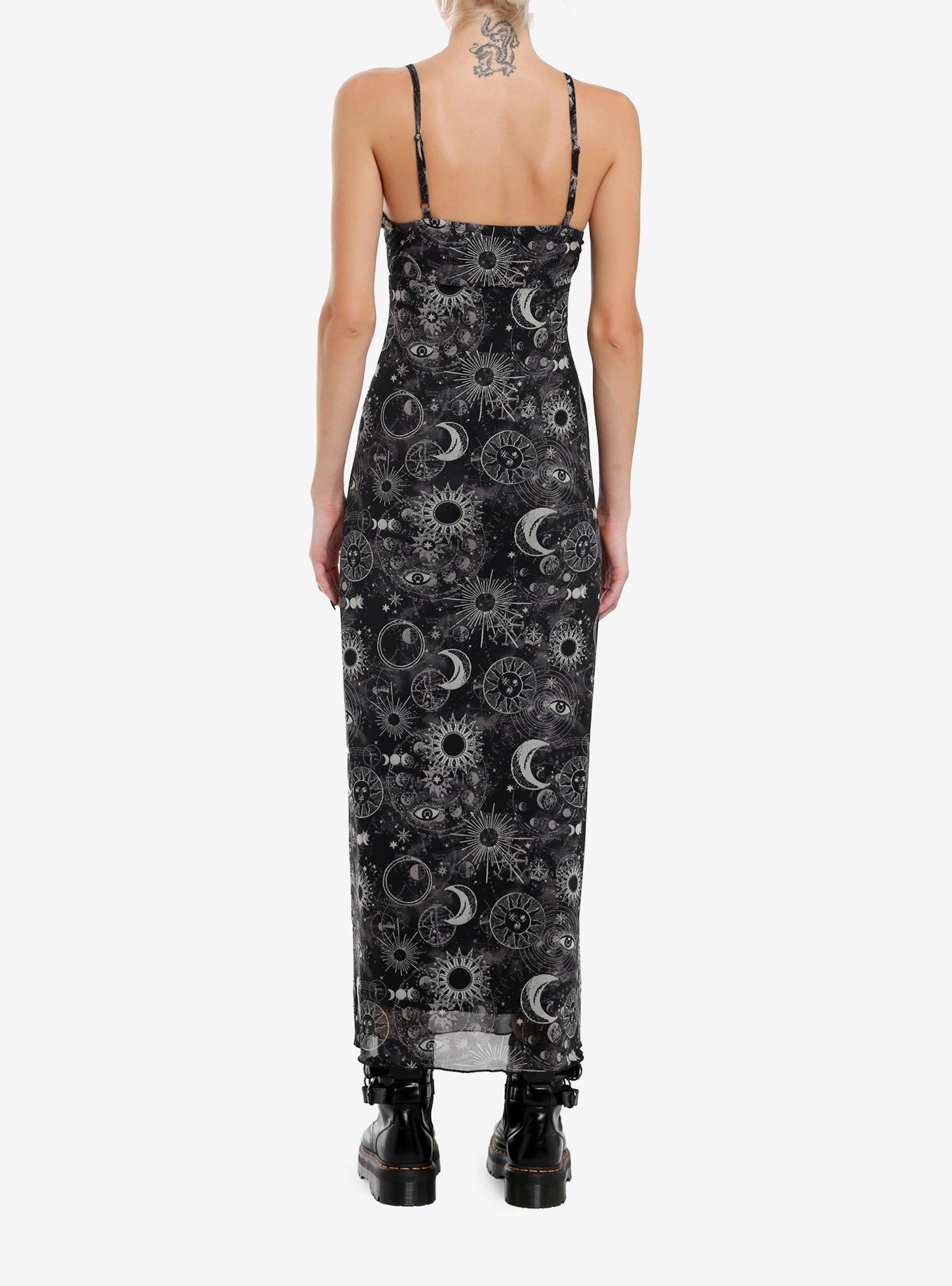 Cosmic Aura Celestial Slit Maxi Dress, GOLD, alternate
