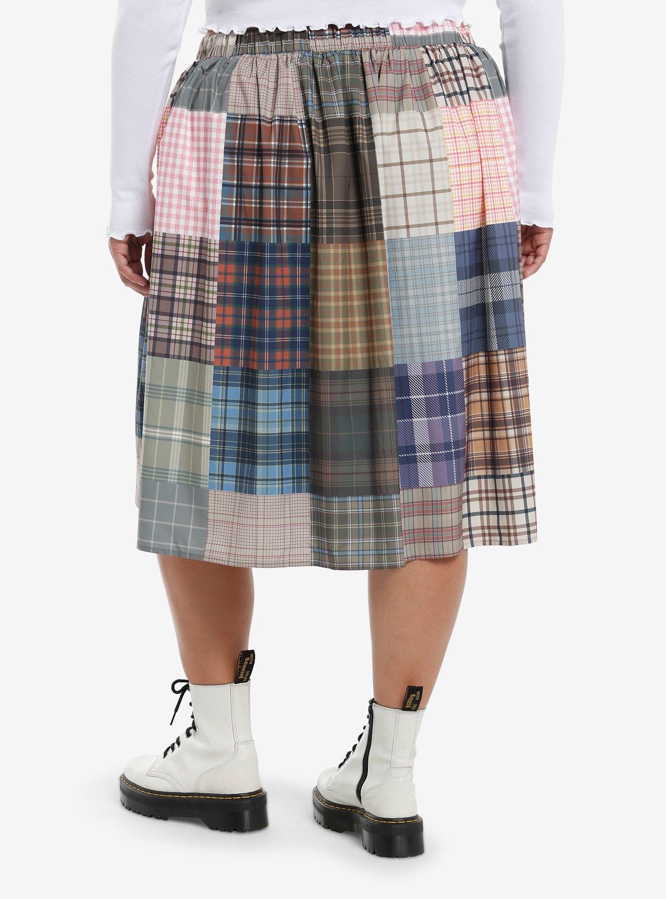 Thorn & Fable Plaid Patchwork Retro Skirt Plus Size, , hi-res