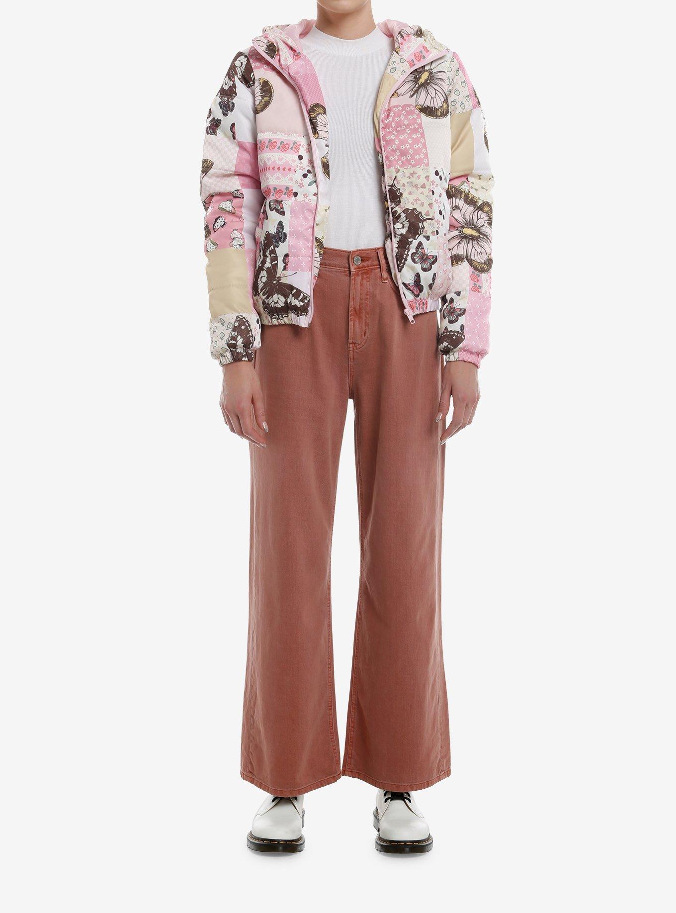 Sweet Society Butterfly Pink Patchwork Girls Puffer Jacket, , hi-res