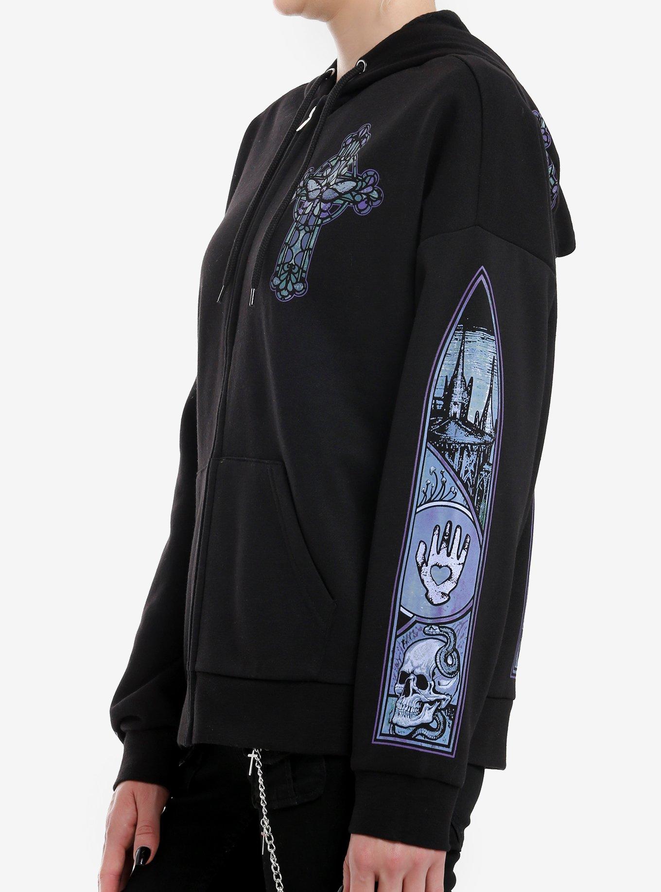 Cosmic Aura Mystical Stained Glass Girls Hoodie, BLUE, alternate