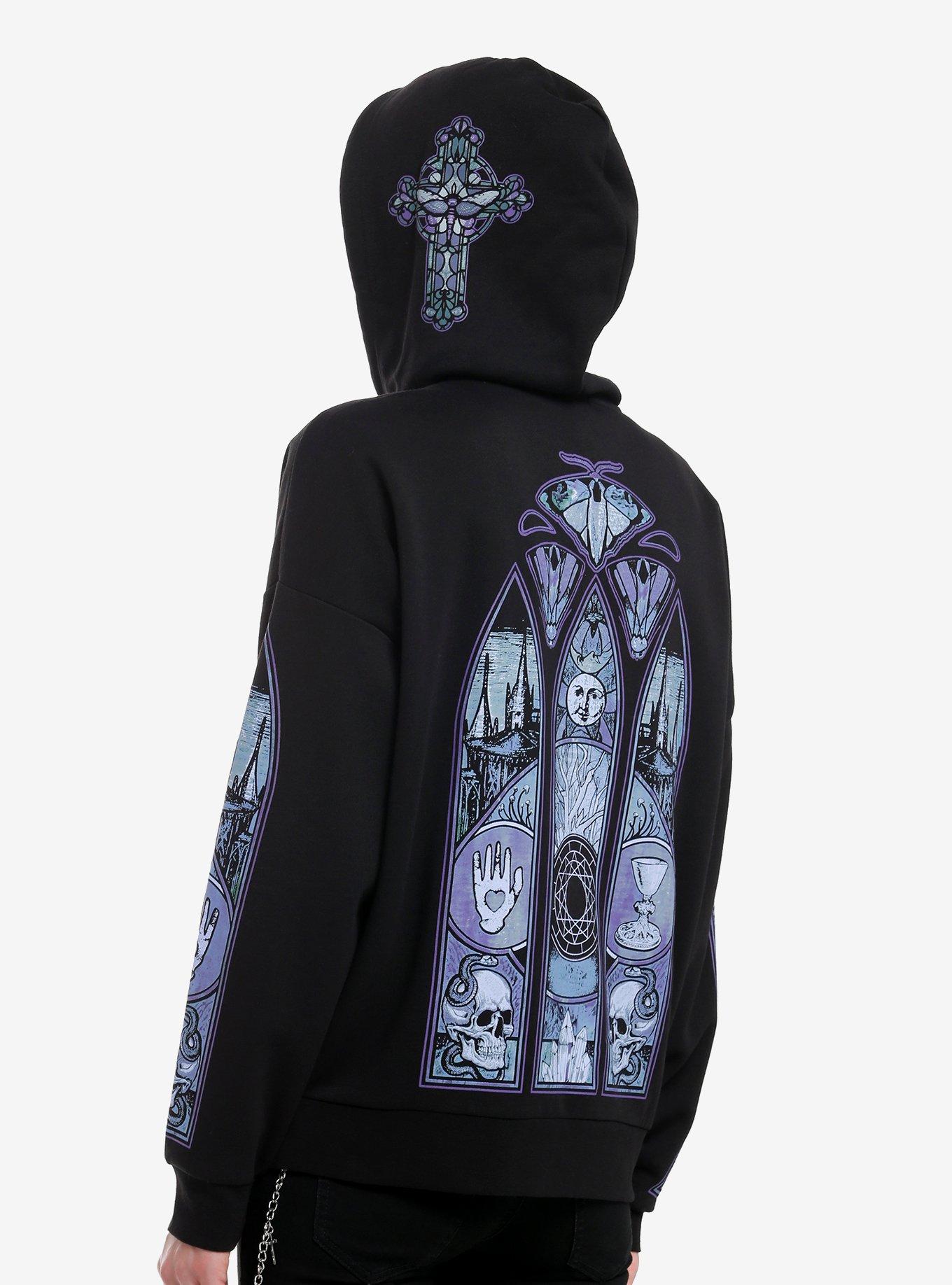 Cosmic Aura Mystical Stained Glass Girls Hoodie, BLUE, alternate