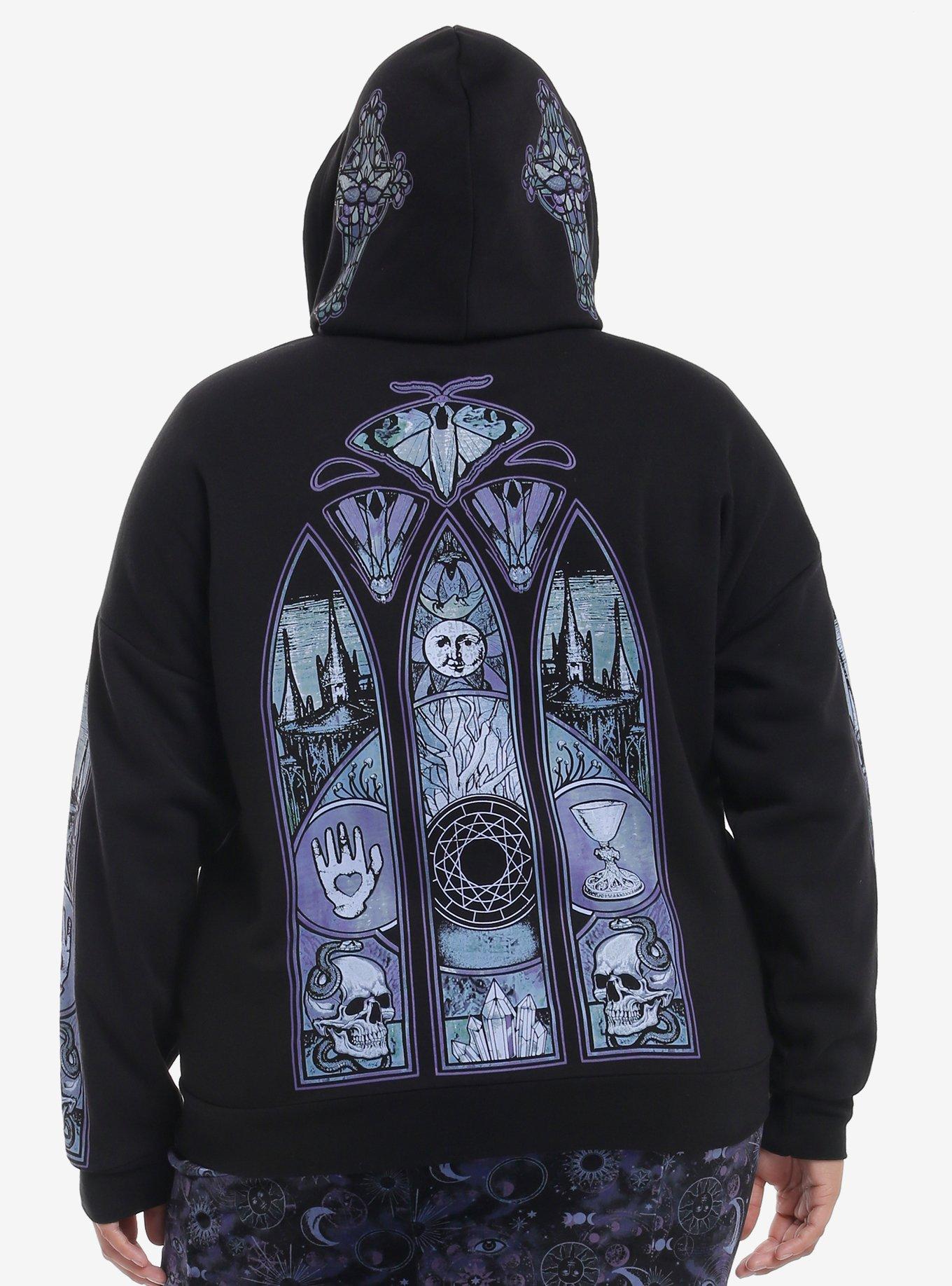 Cosmic Aura Mystical Stained Glass Girls Hoodie Plus Size, BLUE, alternate