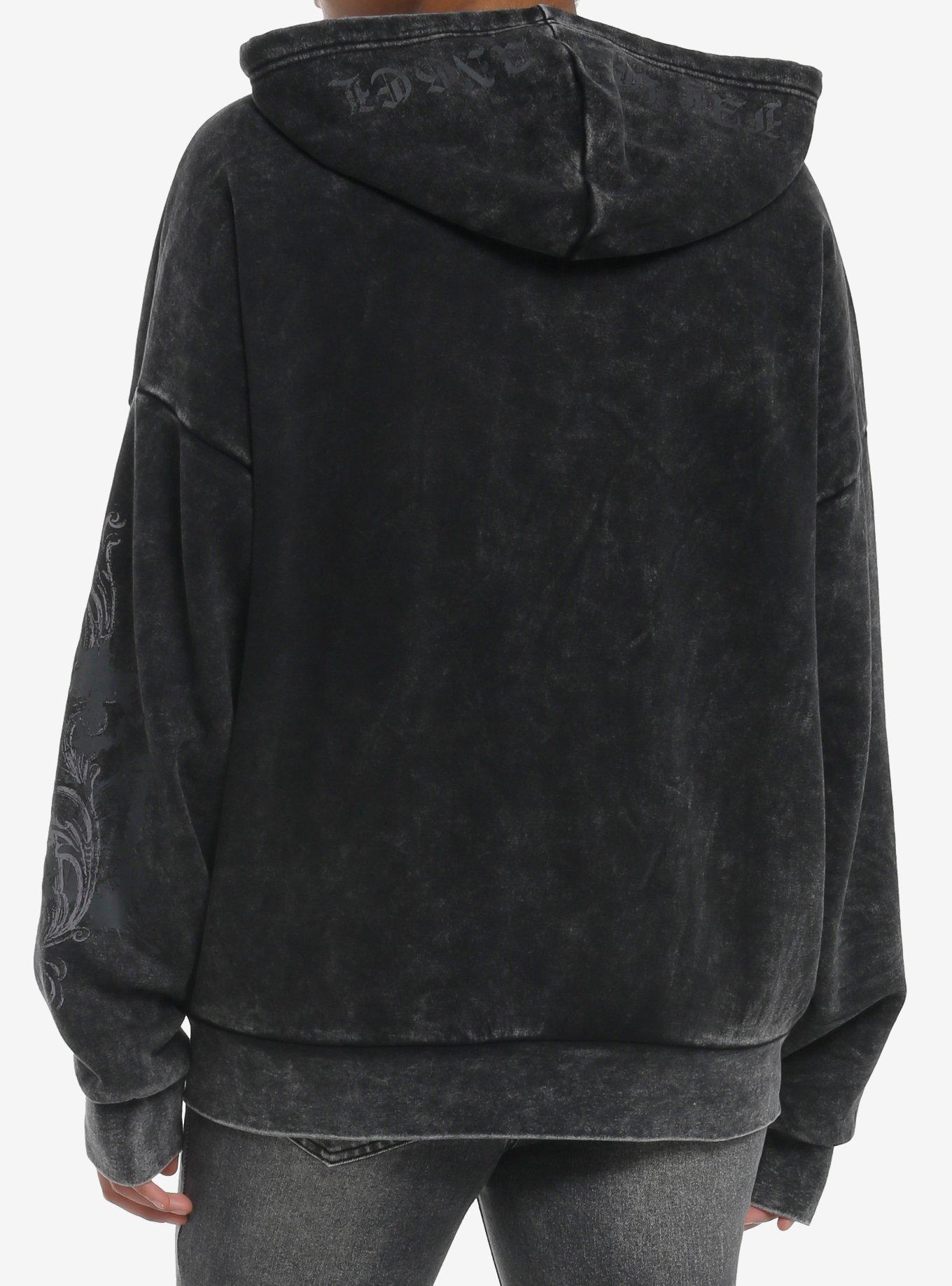 Social Collision Butterfly Rose Rhinestone Wash Girls Hoodie, GREY, alternate