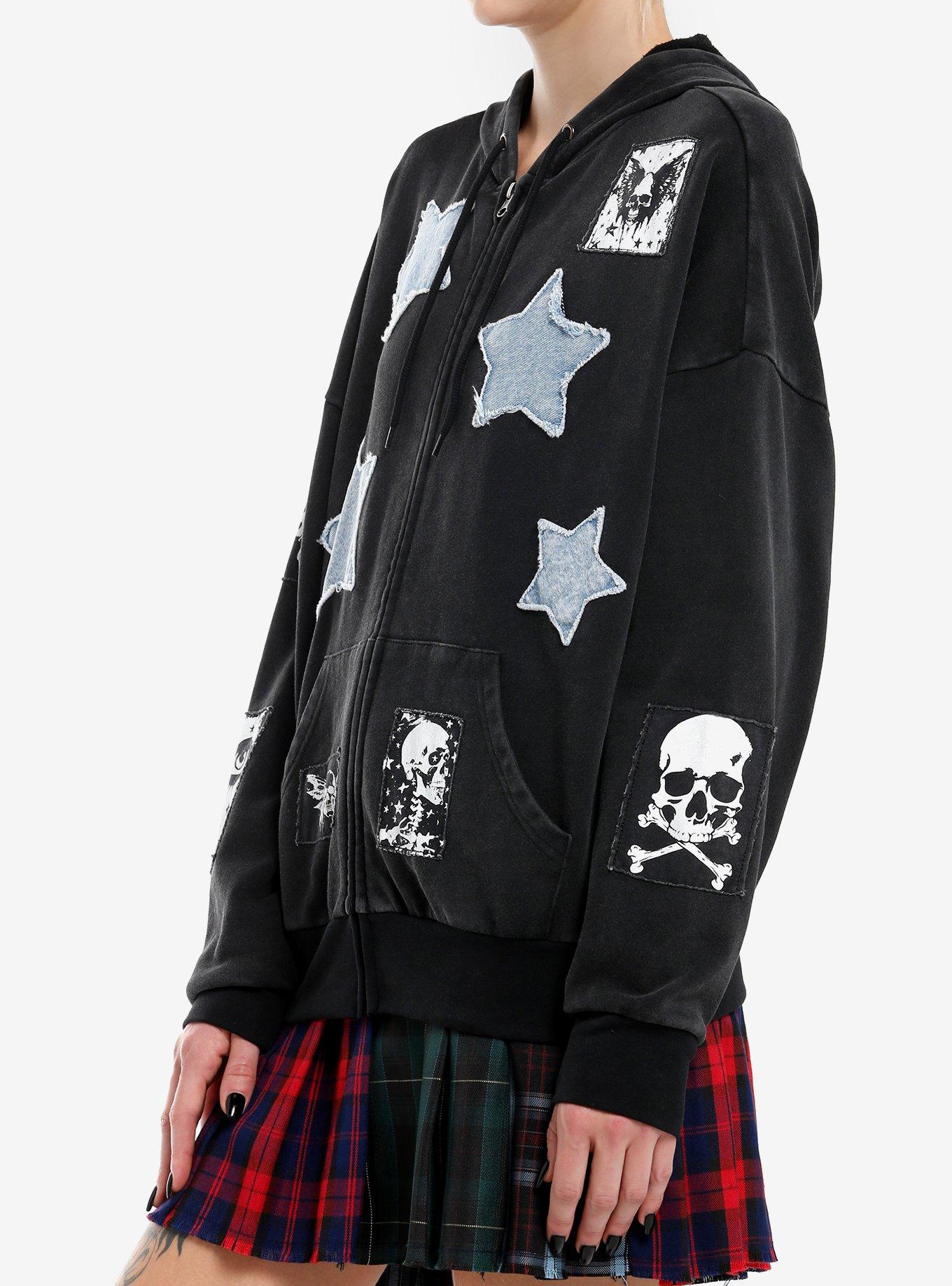 Social Collision Star Skull Patch Girls Hoodie, INDIGO, alternate