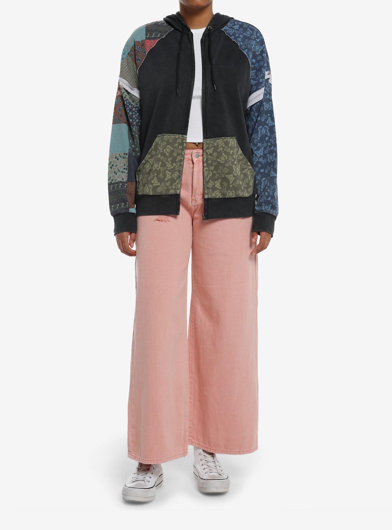 Thorn & Fable Butterflies & Flowers Patchwork Girls Hoodie, , hi-res