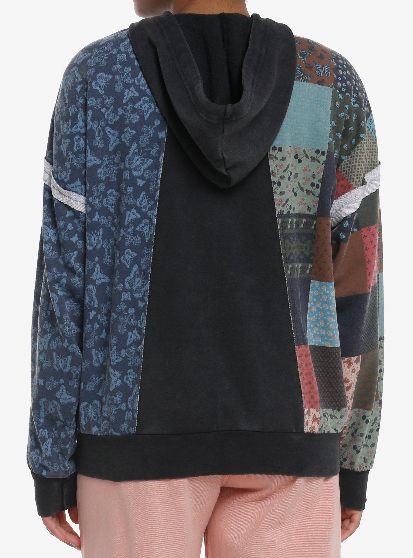 Thorn & Fable Butterflies & Flowers Patchwork Girls Hoodie, MULTI, alternate
