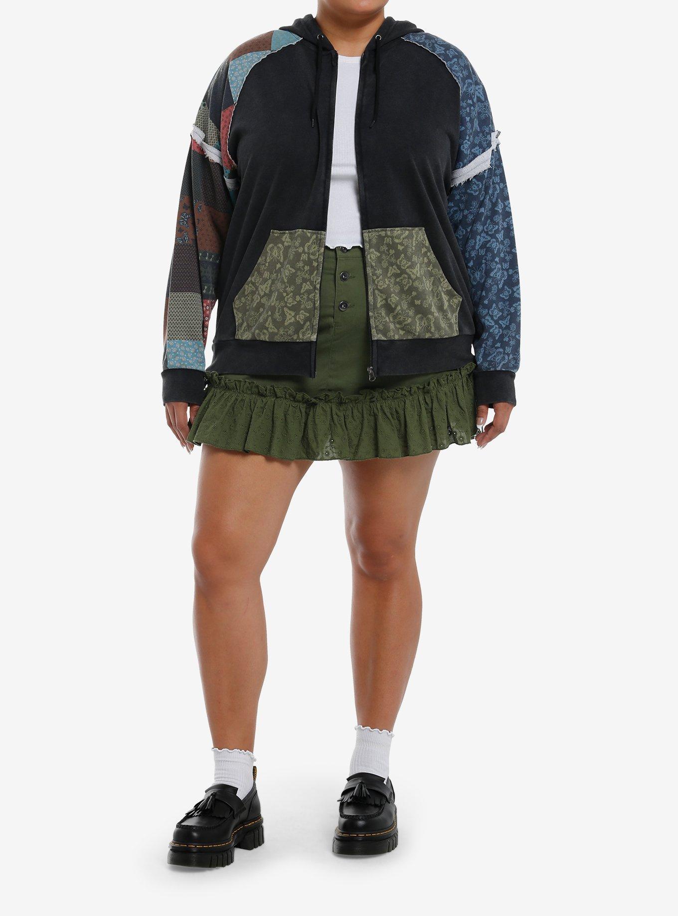 Thorn & Fable Butterflies & Flowers Patchwork Girls Hoodie Plus Size, , hi-res