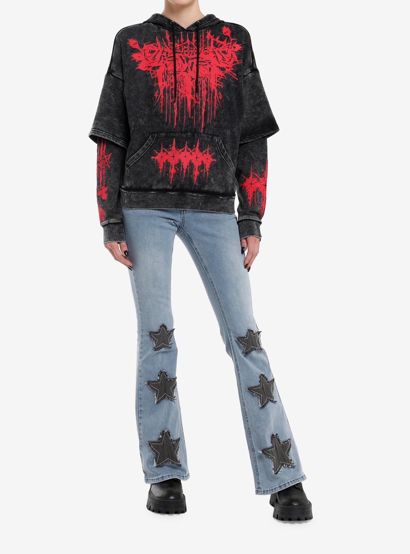 Social Collision Roses Cross Wash Girls Twofer Hoodie, , hi-res