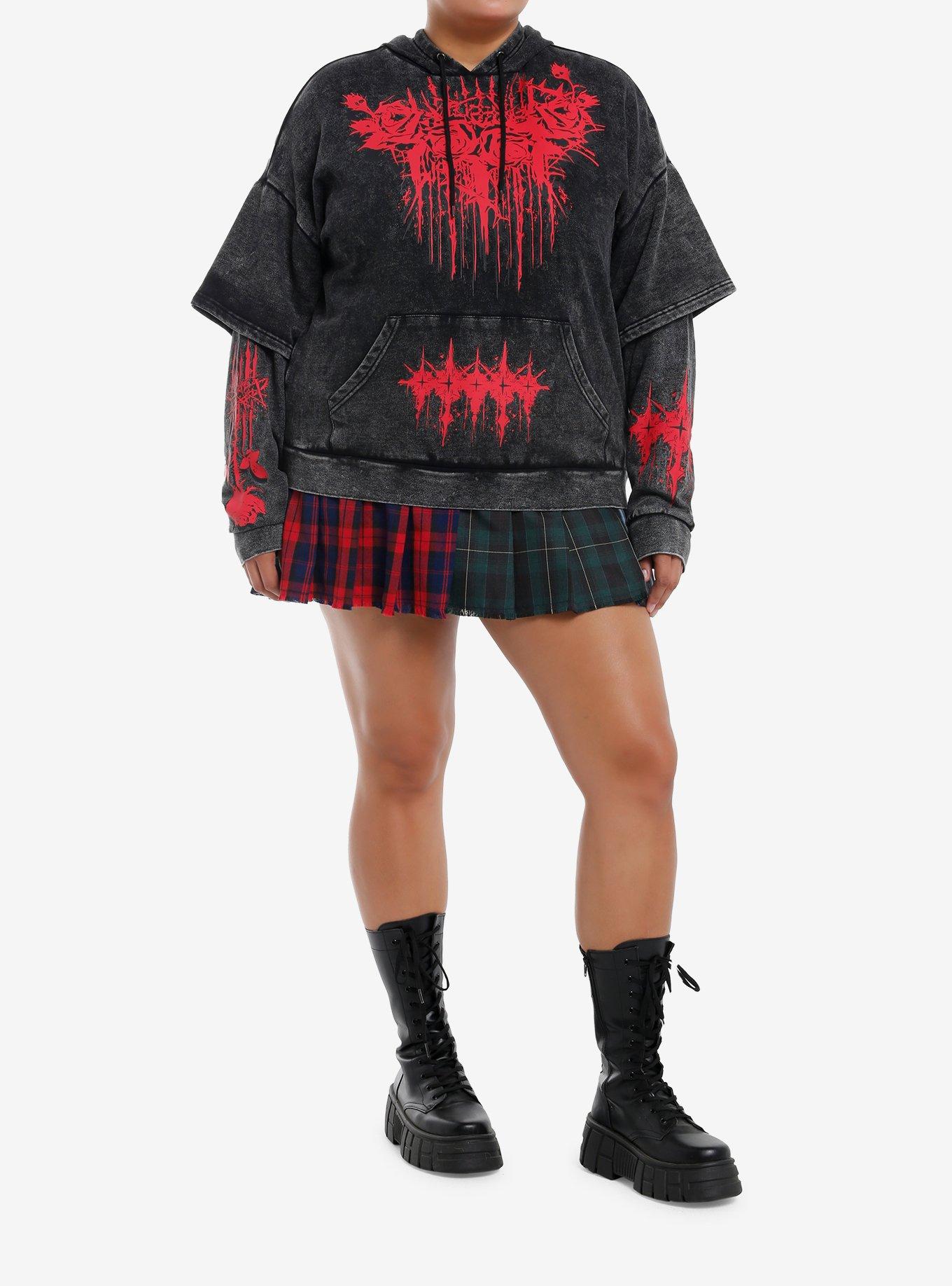 Social Collision Roses Cross Wash Girls Twofer Hoodie Plus Size, , hi-res