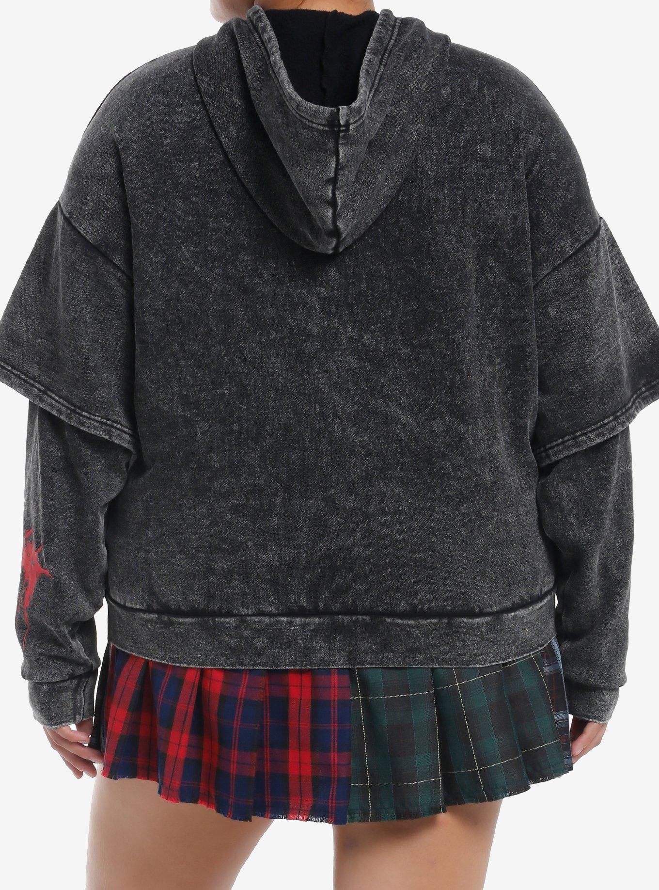 Social Collision Roses Cross Wash Girls Twofer Hoodie Plus Size, RED, alternate