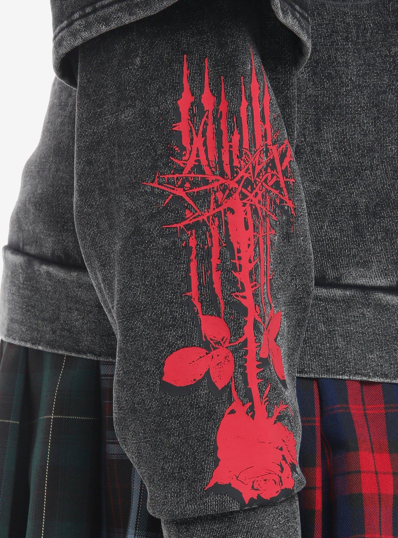 Social Collision Roses Cross Wash Girls Twofer Hoodie Plus Size, RED, alternate