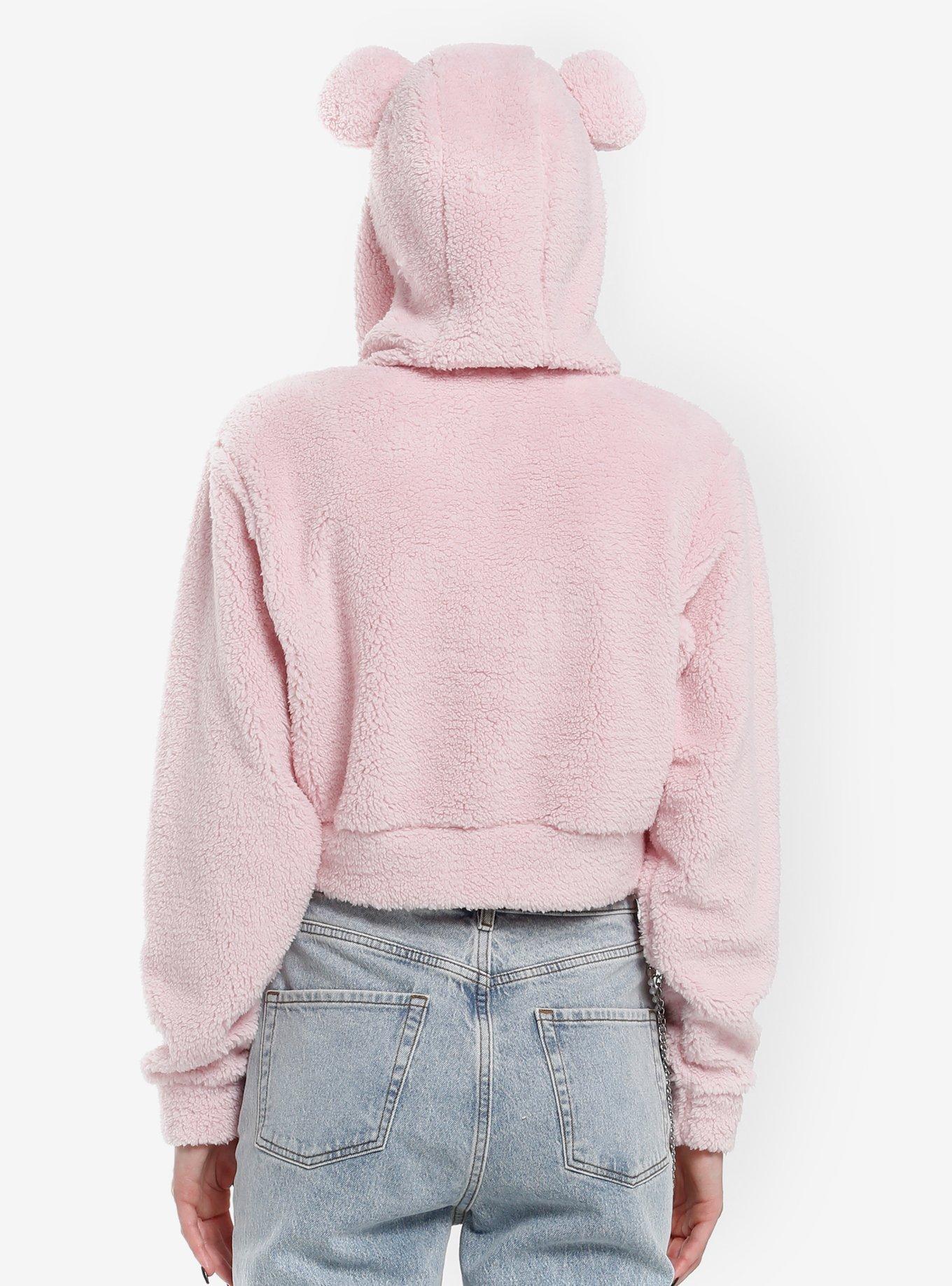 Sweet Society Pink Bear Sherpa Girls Crop Hoodie, PINK, alternate
