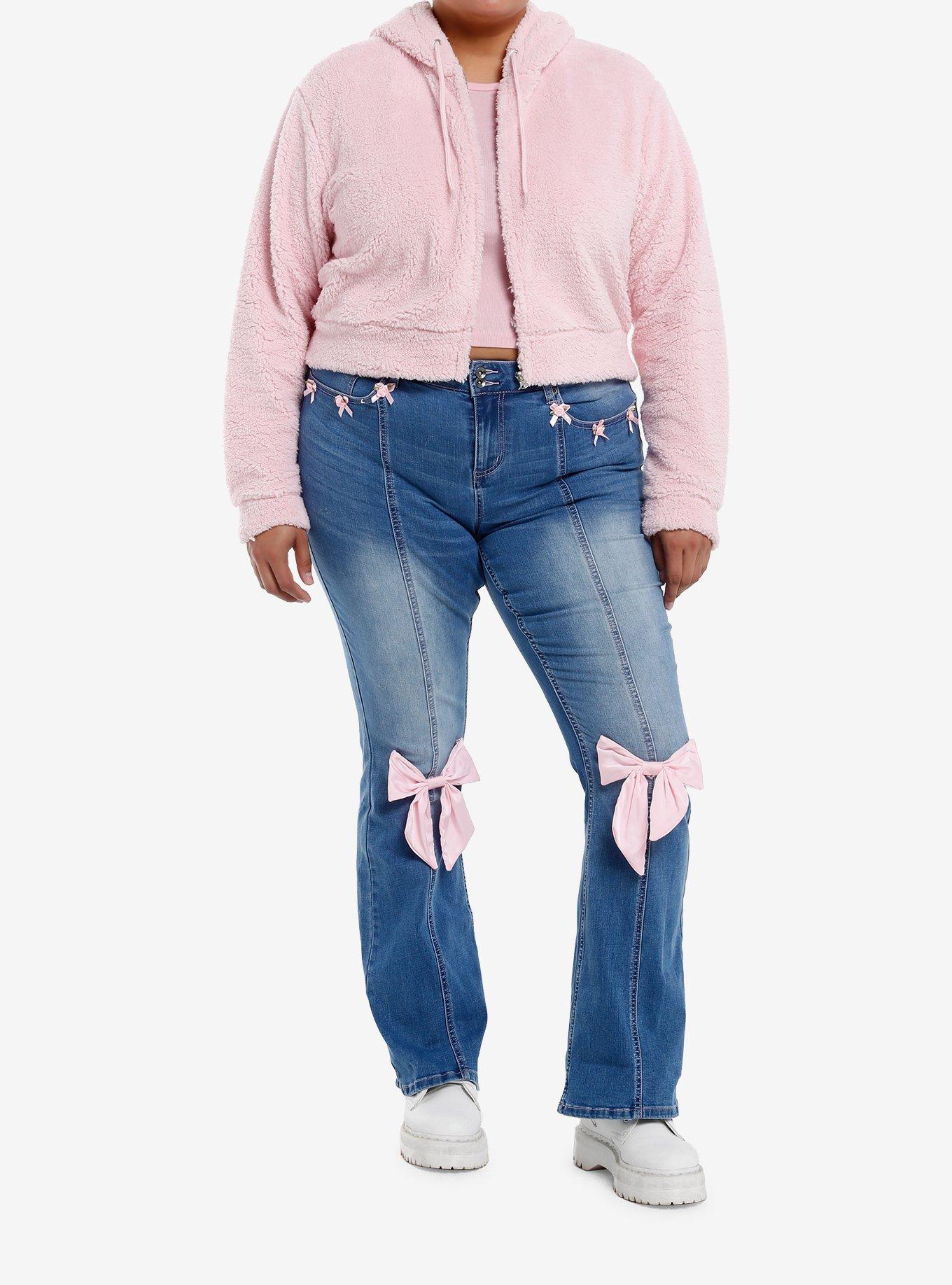 Sweet Society Pink Bear Sherpa Girls Crop Hoodie Plus Size, , hi-res