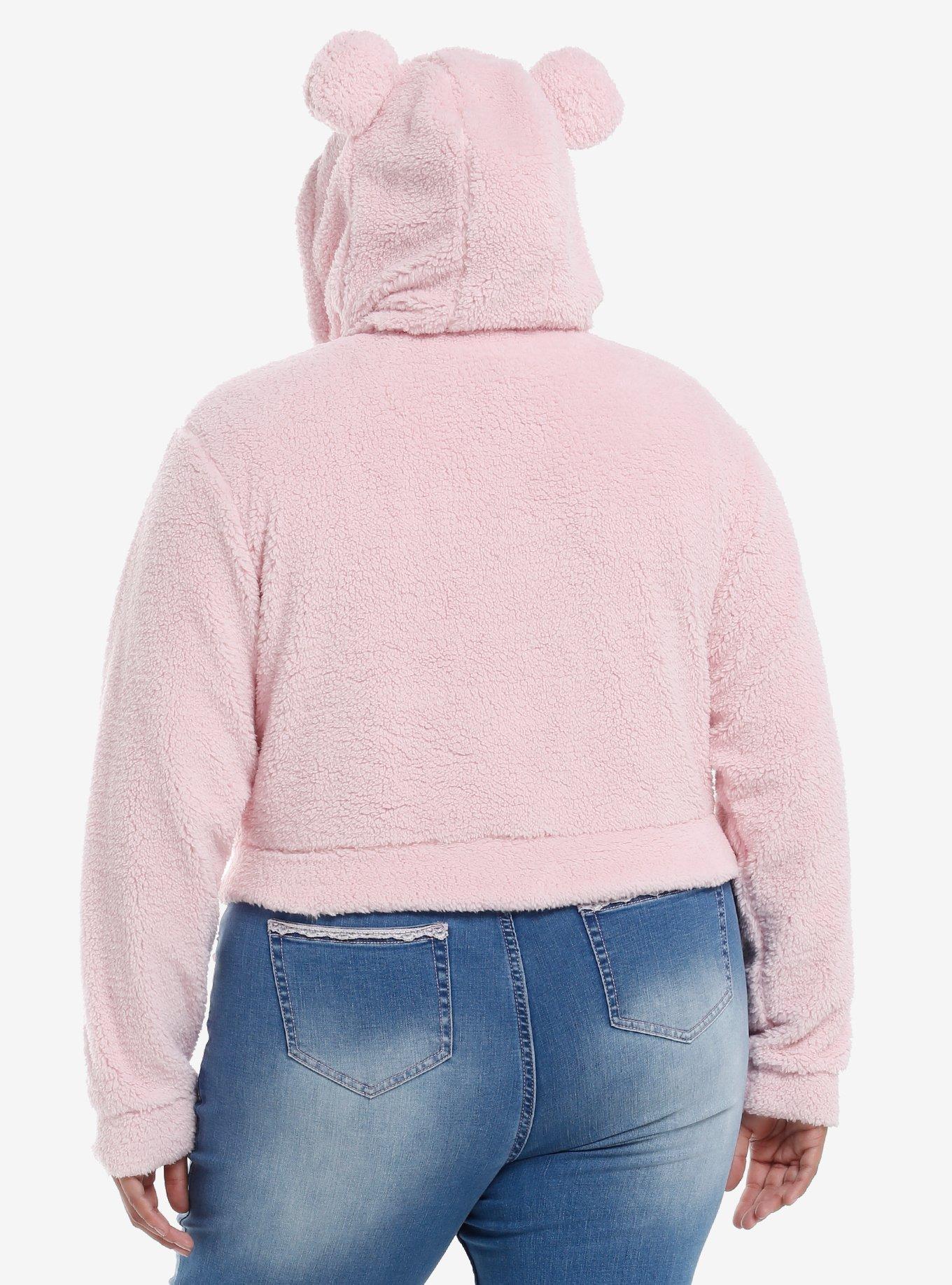 Sweet Society Pink Bear Sherpa Girls Crop Hoodie Plus Size, PINK, alternate