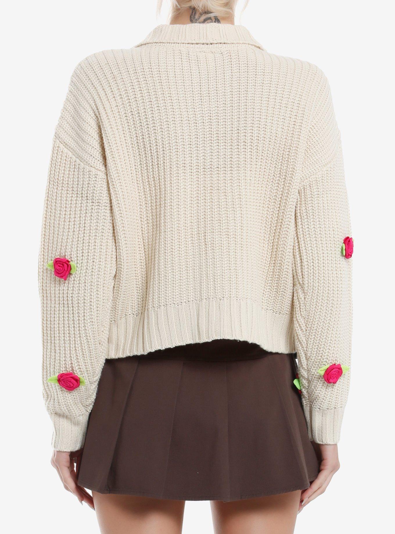 Sweet Society Cream Crochet Rosette Girls Cardigan, PINK, alternate
