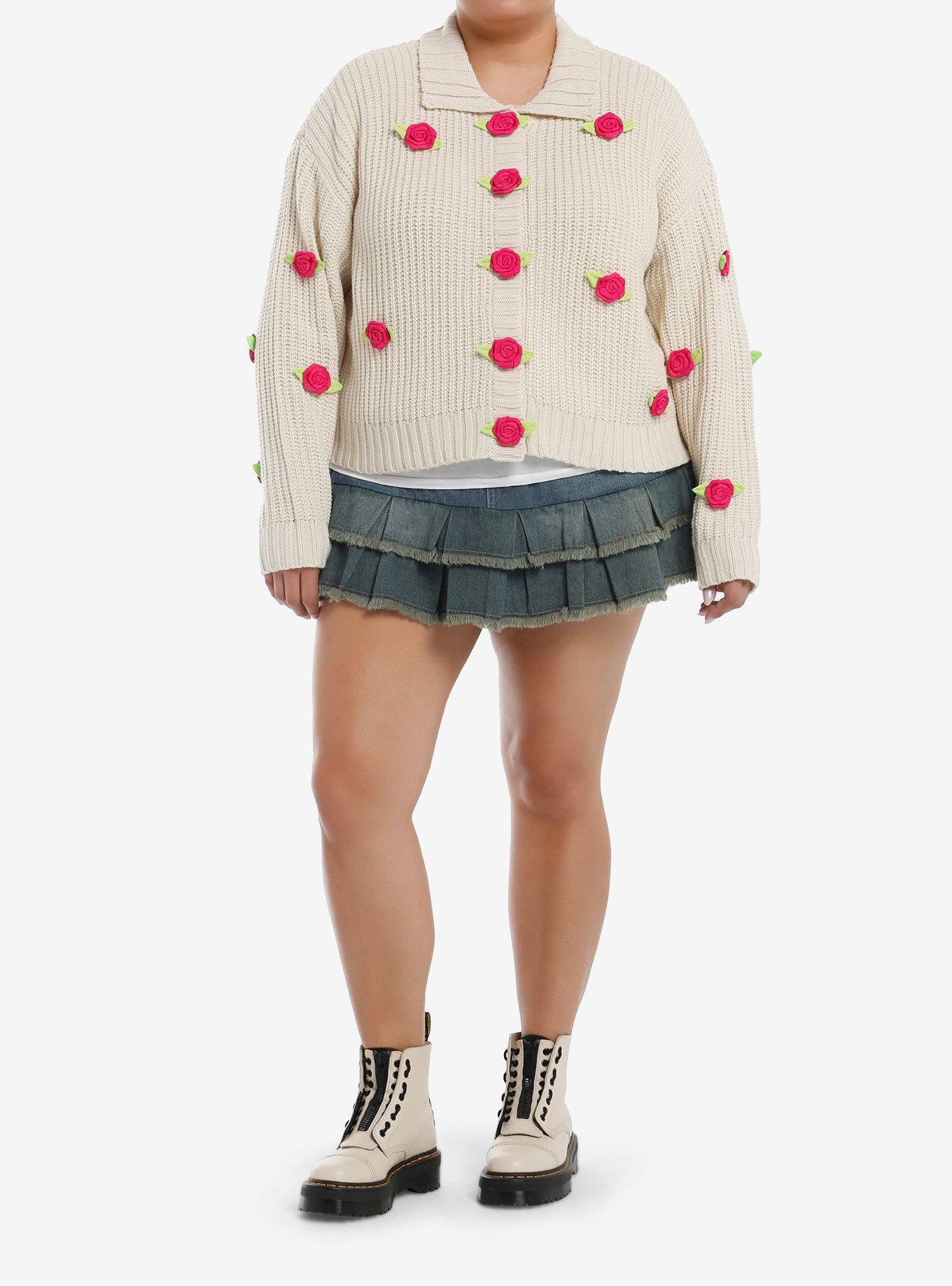 Sweet Society Cream Crochet Rosette Girls Cardigan Plus Size, , hi-res