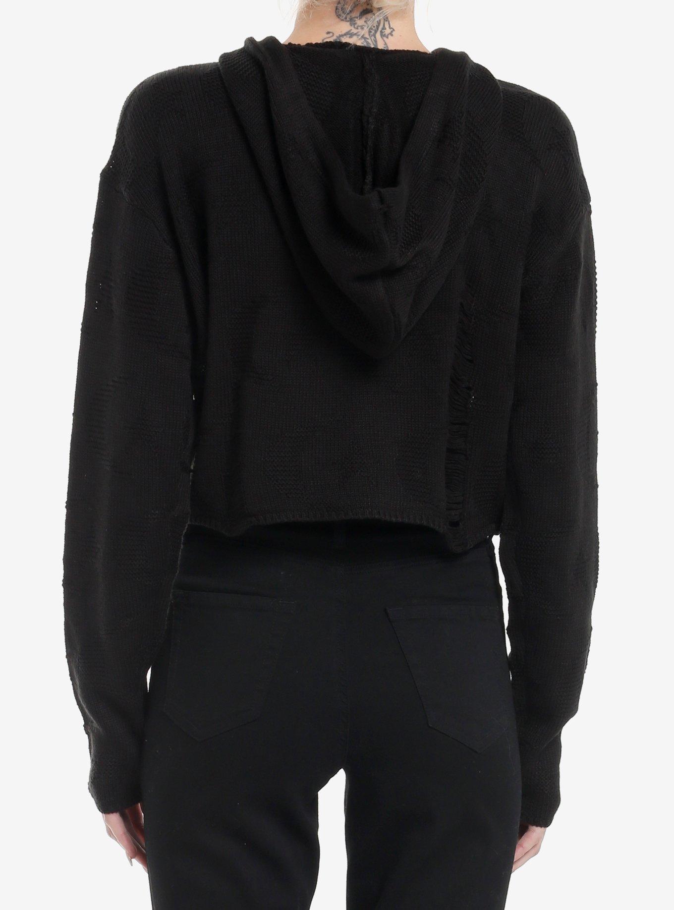 Cosmic Aura Star & Moon Destructed Girls Hoodie, BLACK, alternate