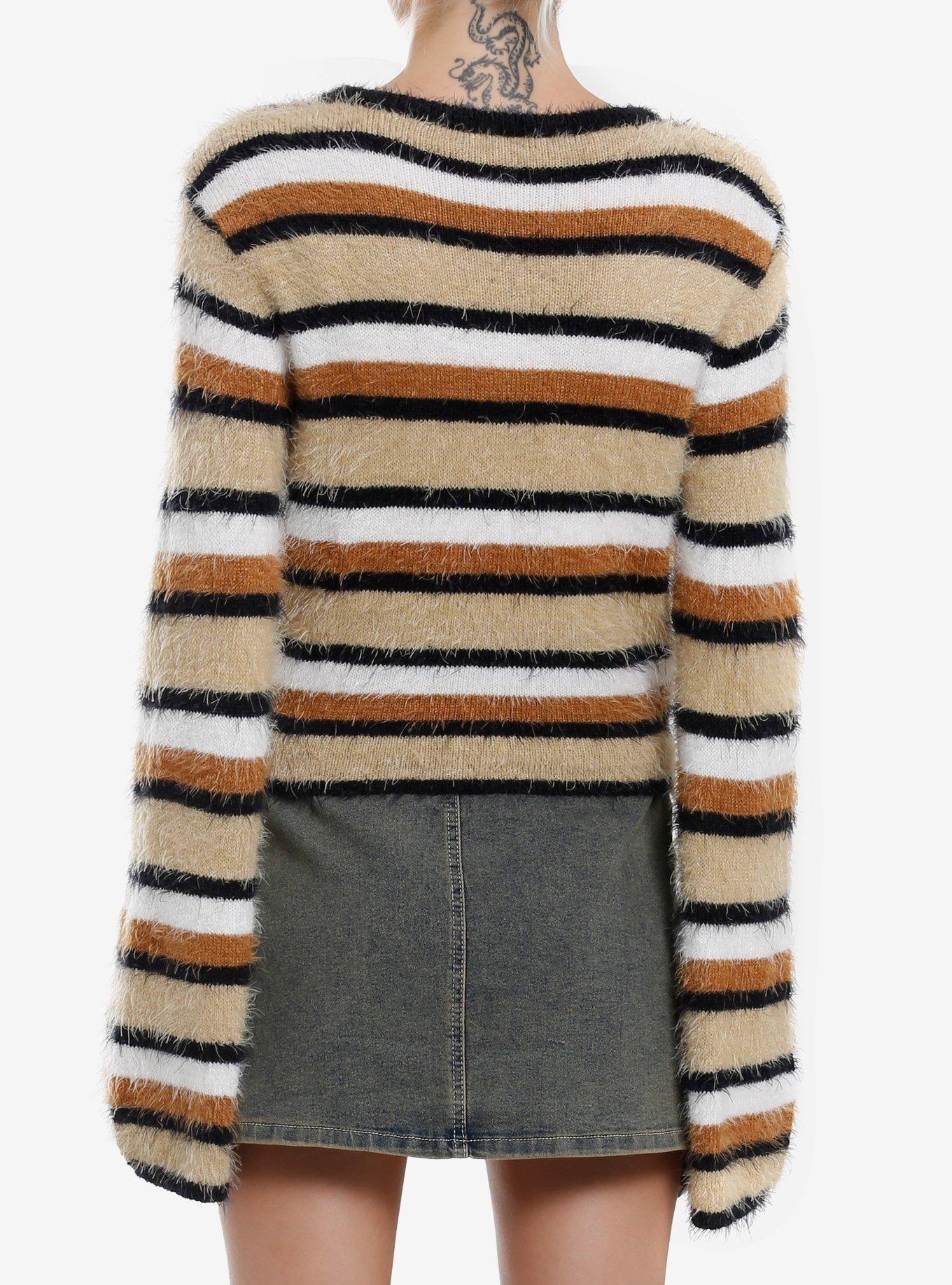 Social Collision Star Stripe Fuzzy Girls Crop Sweater, BLACK, alternate