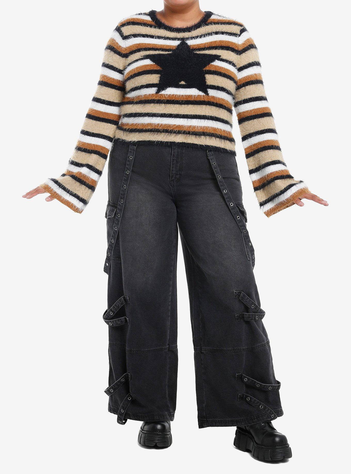 Social Collision Star Stripe Crop Girls Fuzzy Sweater Plus Size, , hi-res