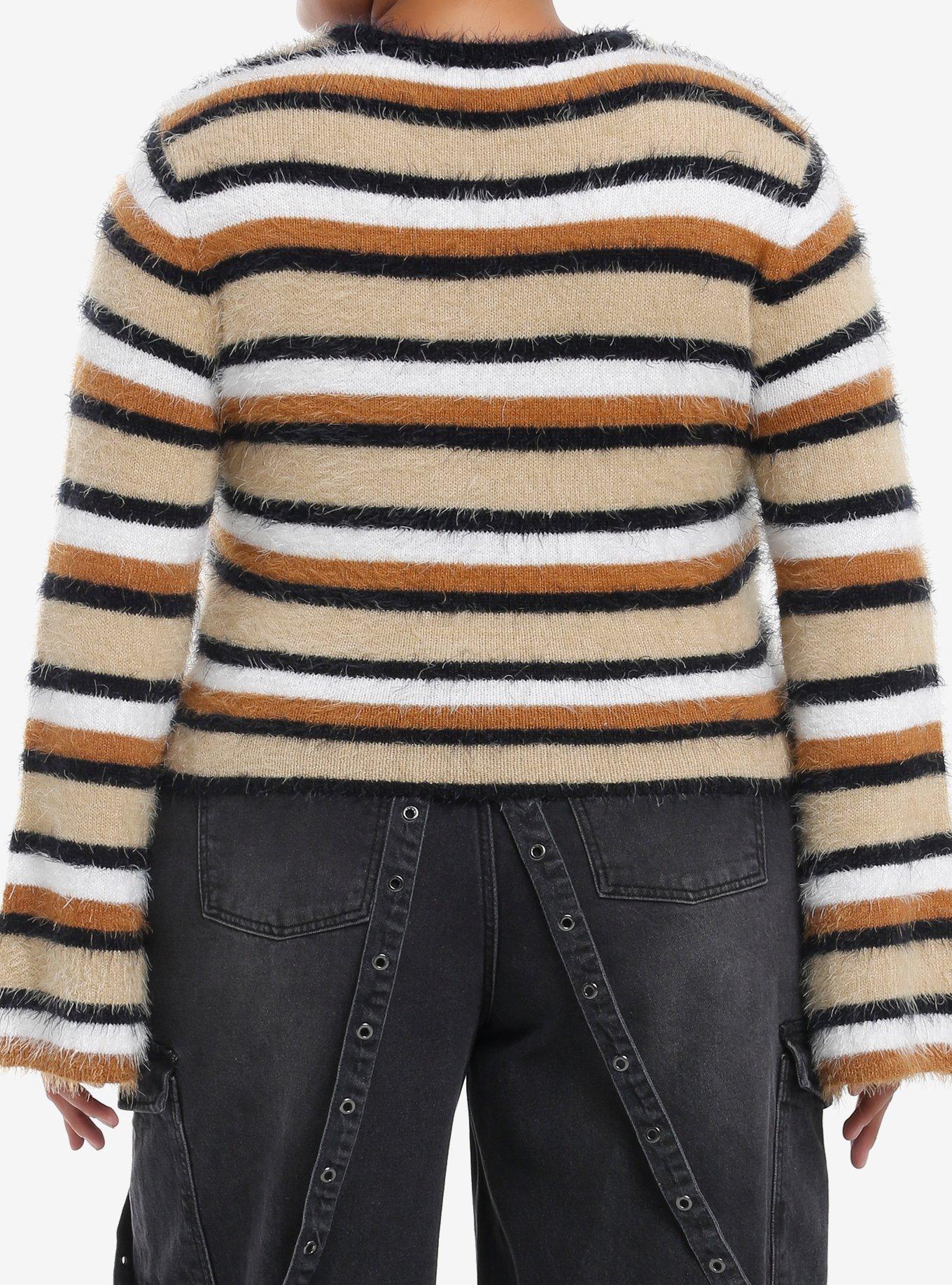 Social Collision Star Stripe Crop Girls Fuzzy Sweater Plus Size, BLACK, alternate