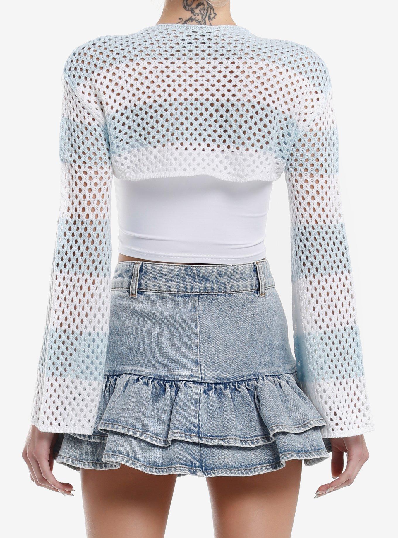 Sweet Society Baby Blue & White Stripe Bolero Girls Crop Shrug, , alternate